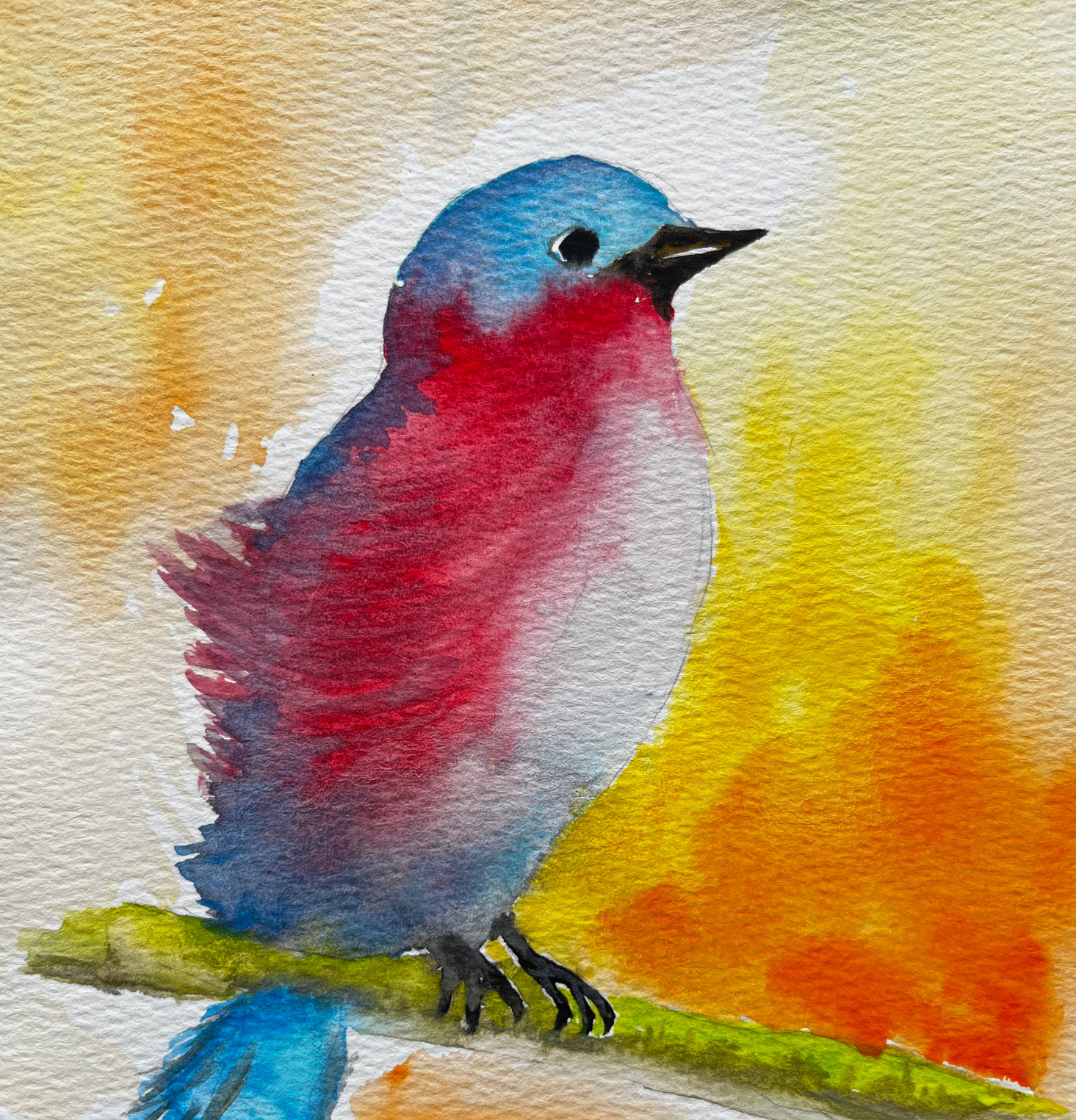 Available for Sale: 4x4 bird on branch mini watercolor