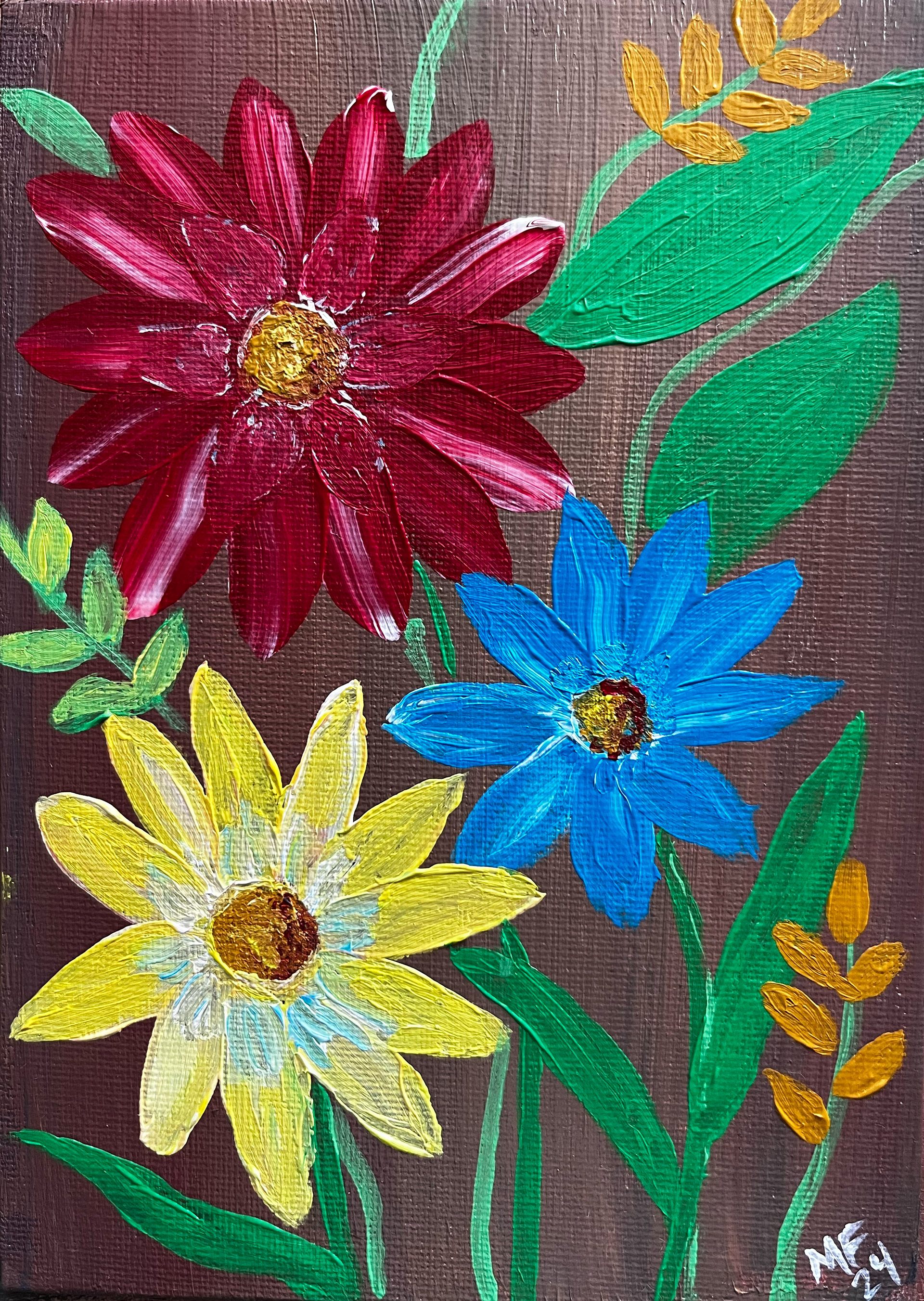 retro flowers small canvas - acrylic- SOLD