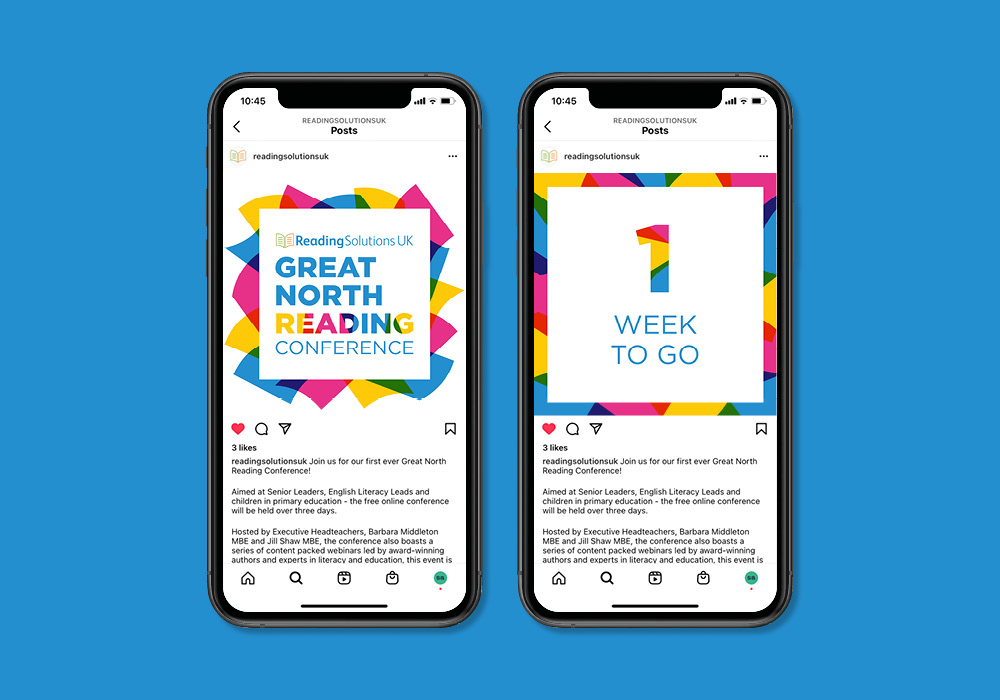 Great North Reading Conference social media graphics design by Sharon Armstrong Creative shown on a phone screen