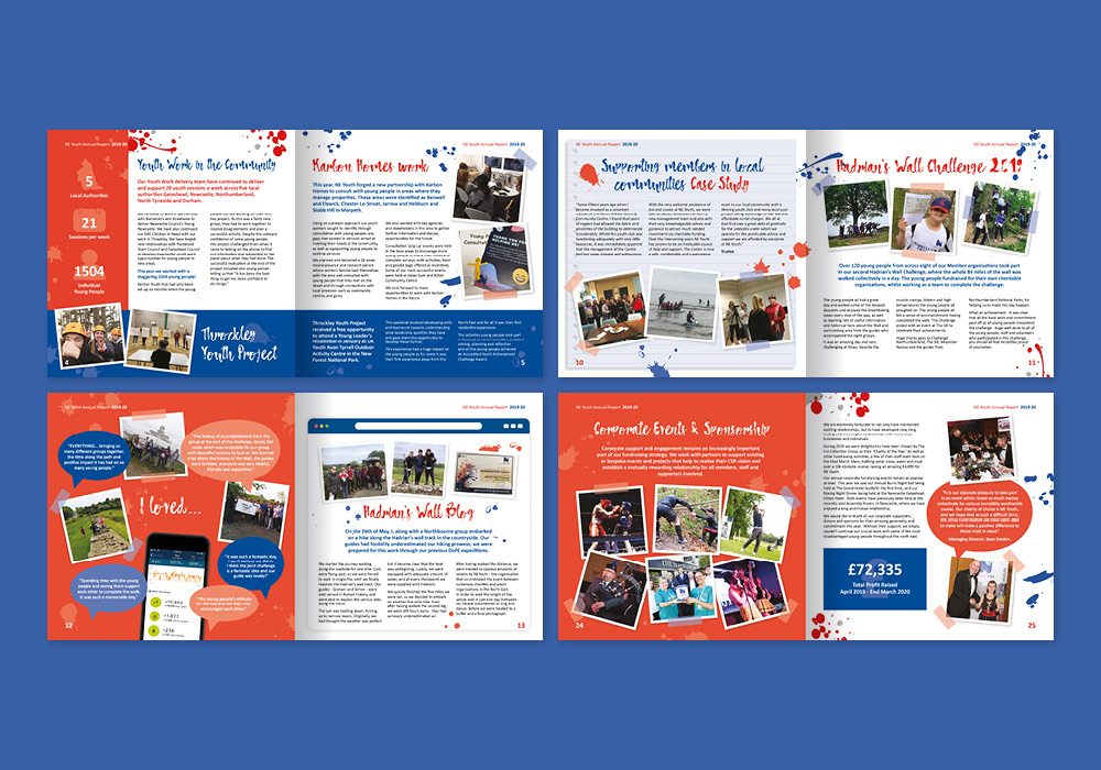 Image showing the inside pages of NE Youth's Annual Report design by Sharon Armstrong Creative