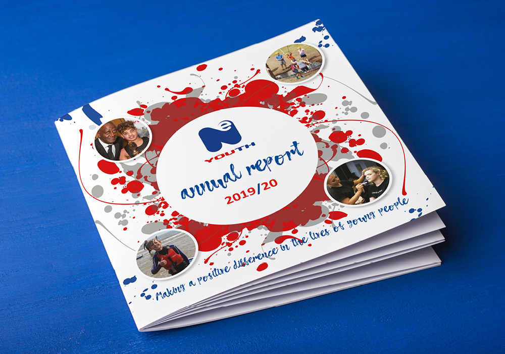 Image showing the front cover of NE Youth's Annual Report design by Sharon Armstrong Creative