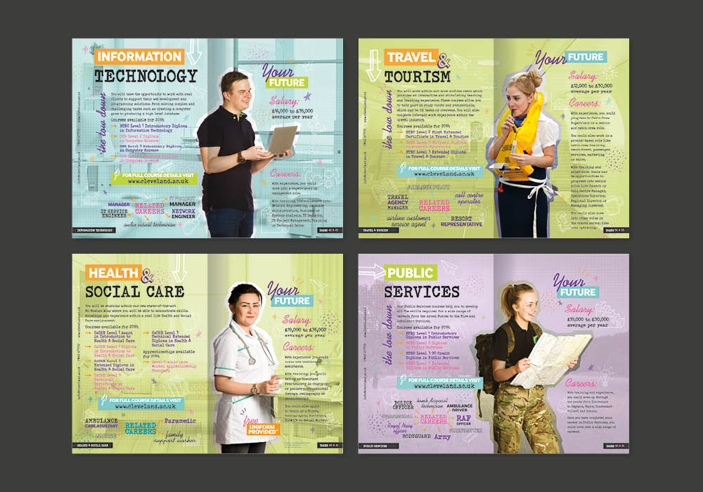 Inner pages of Redcar and Cleveland College 2018/19 Prospectus designed by Sharon Armstrong Creative