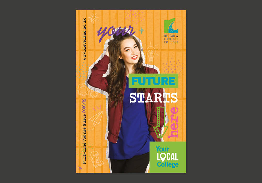 Front Cover of Redcar and Cleveland College 2018/19 Prospectus designed by Sharon Armstrong Creative