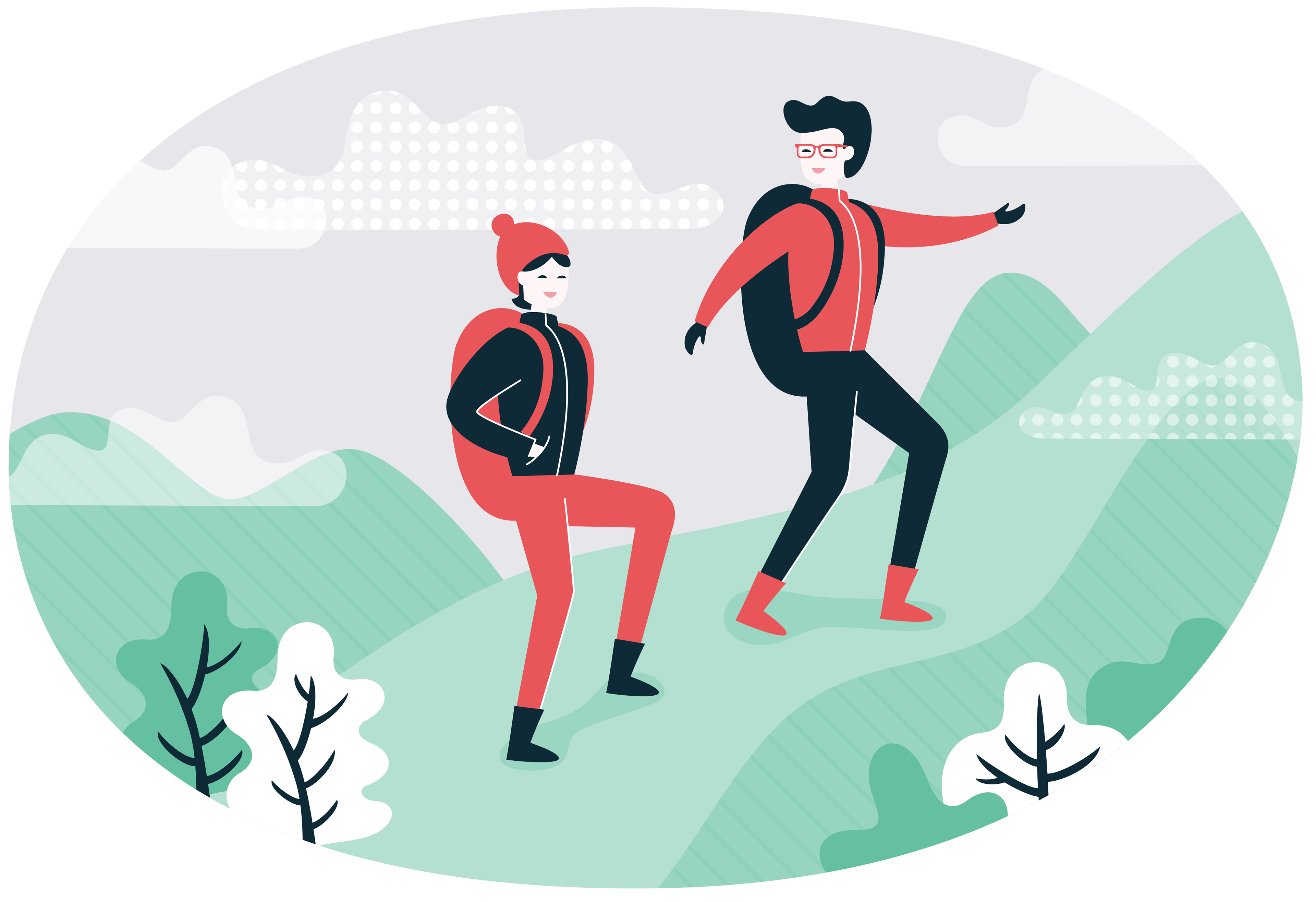 Illustration of two women climbing a hill, by Sharon Armstrong Creative