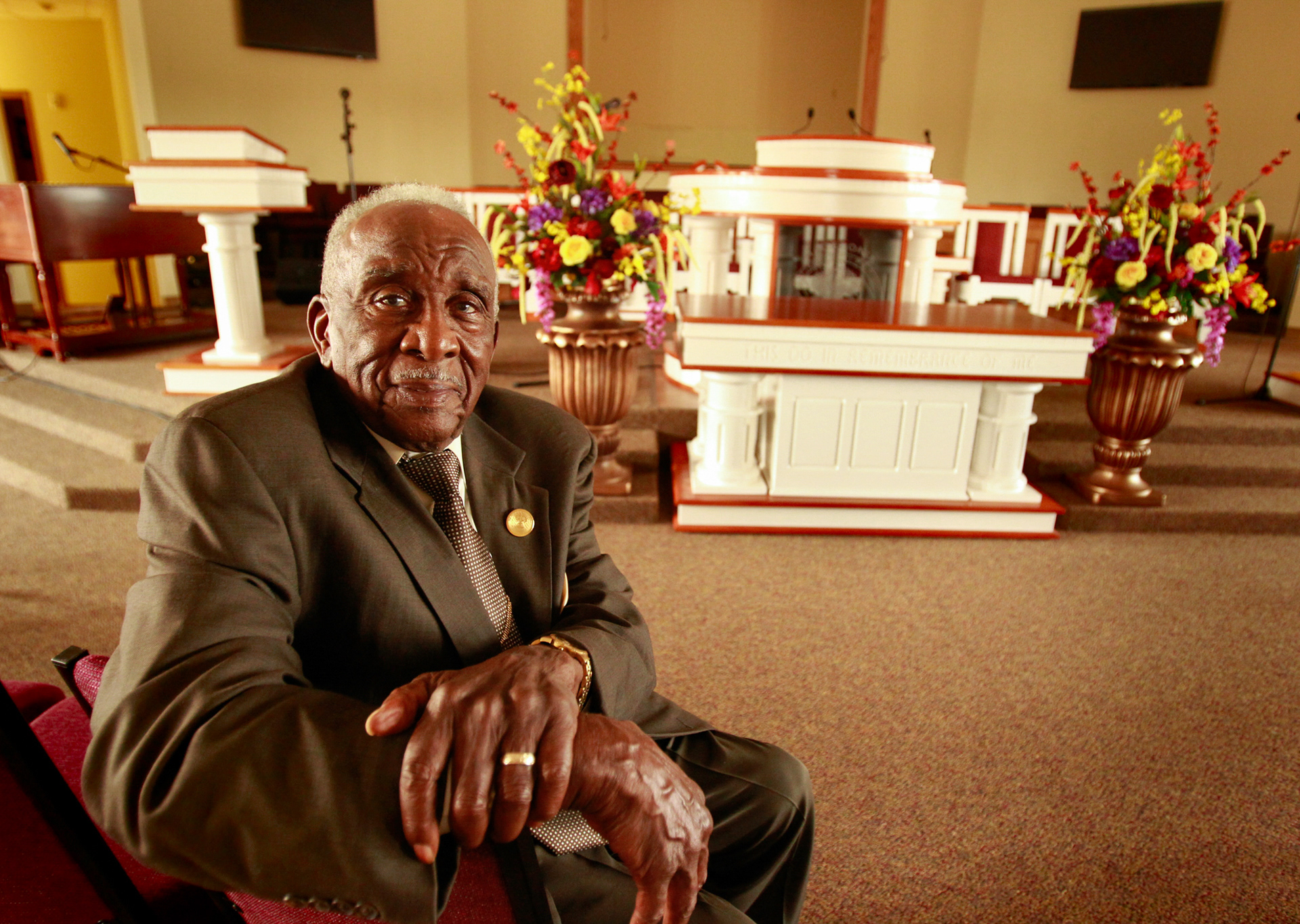 Macedonia Church of God in Christ, still in the hands of its 83-year-old pastor, Pastor Dave Jones Jr.. The church has finally been rebuilt and will be reoccupied this weekend for the first time since its destruction at the hands of hurricane Katrina.