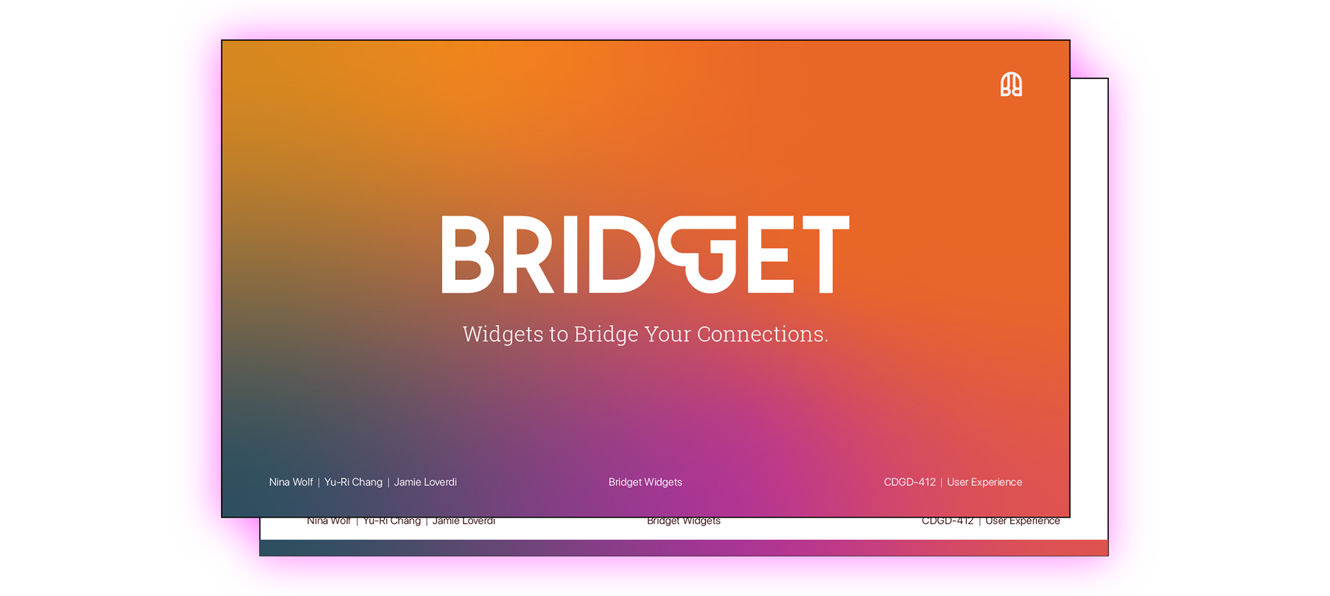 Cover page of the “Bridget” process book documenting the design and research process.
