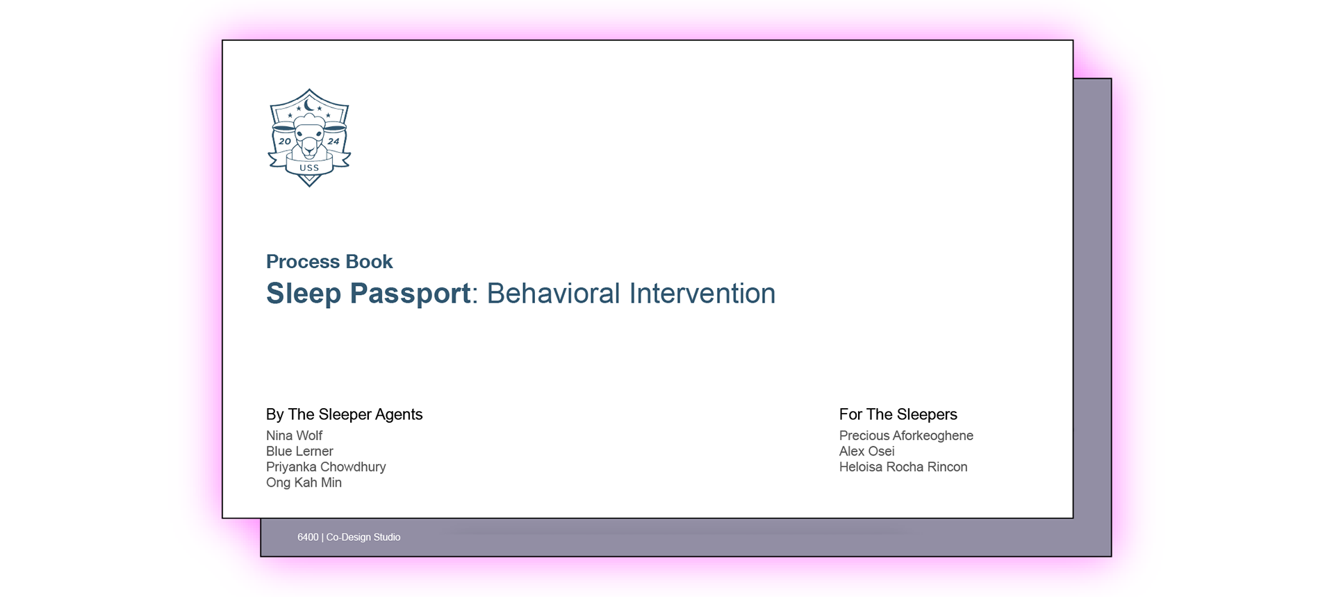 Cover page of the “Sleep Passport: Behavioral Intervention” process book documenting the design and research process.