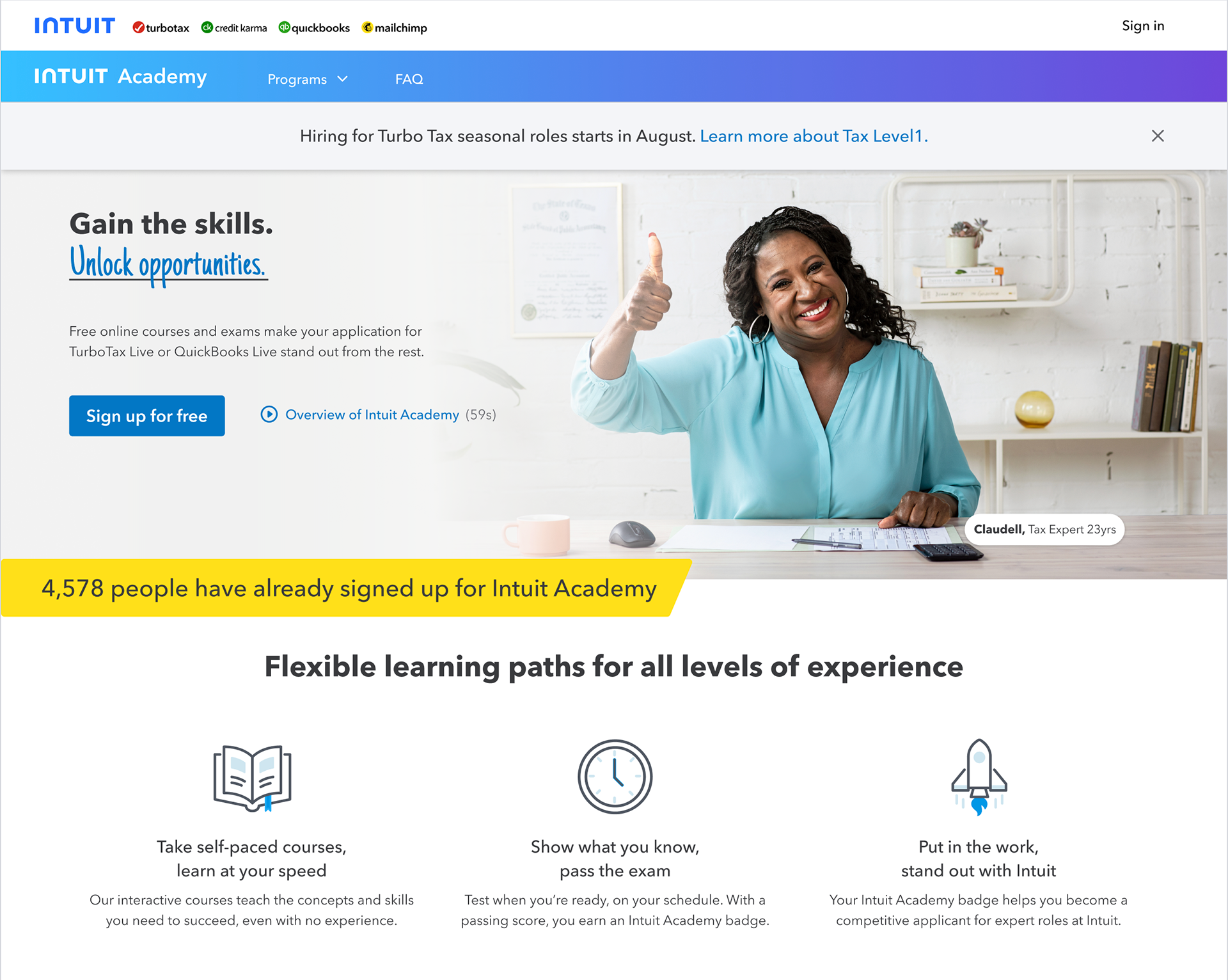 Intuit academy home page screenshot