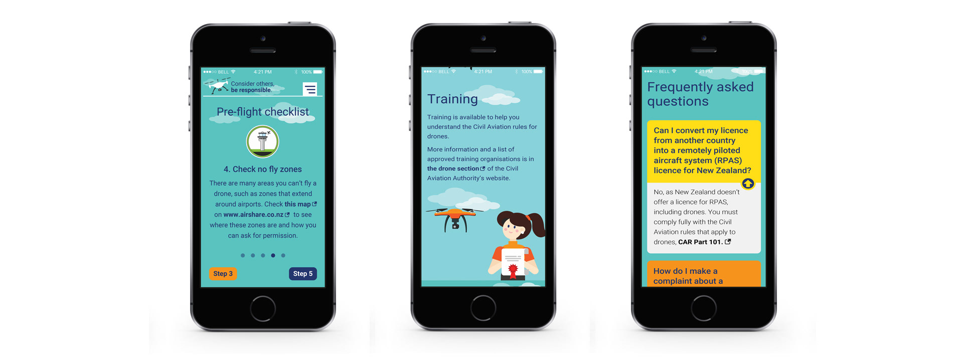 Three mobiles with the Fly the right way website loaded