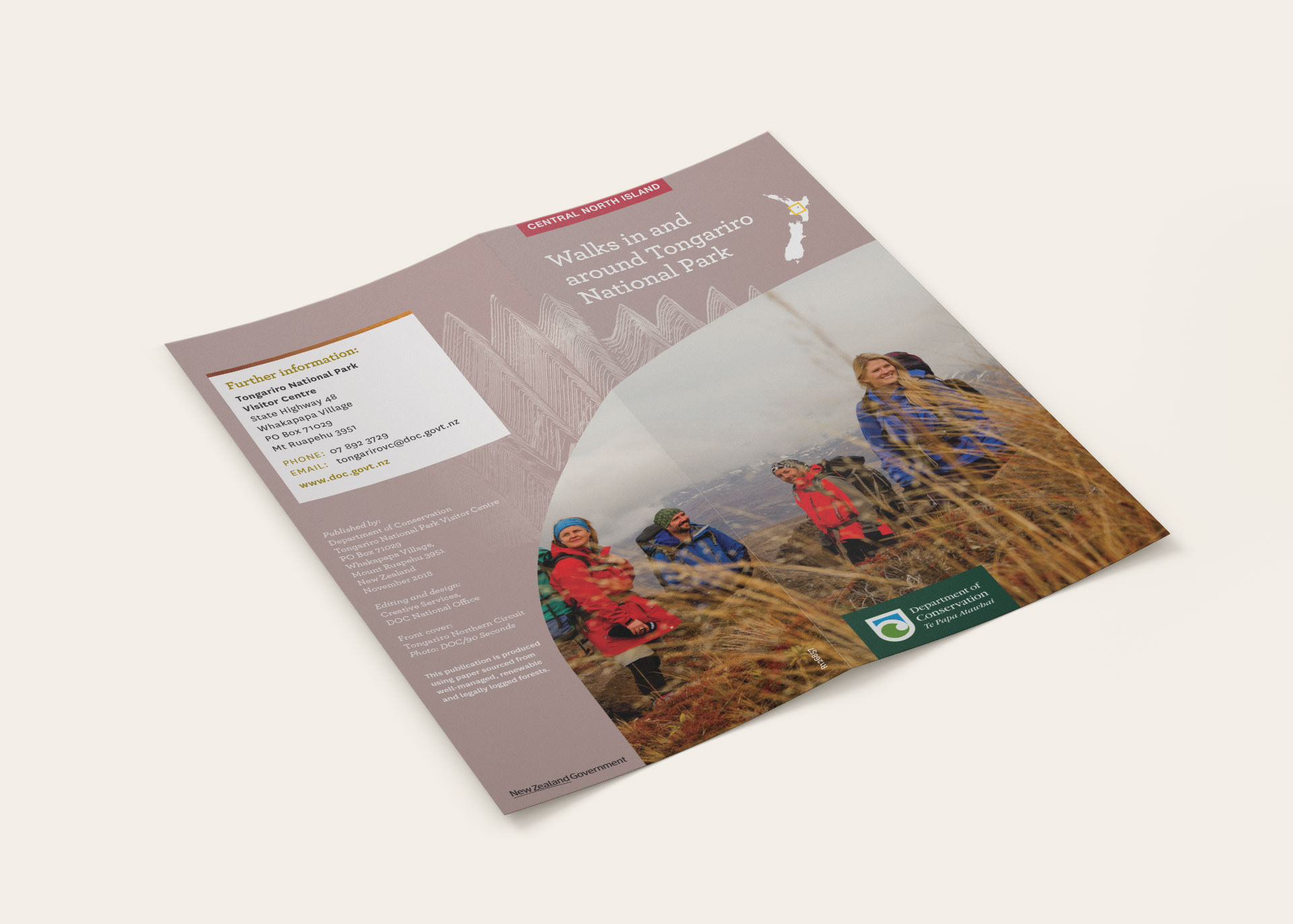 Brochure cover walks in Tongariro National Park