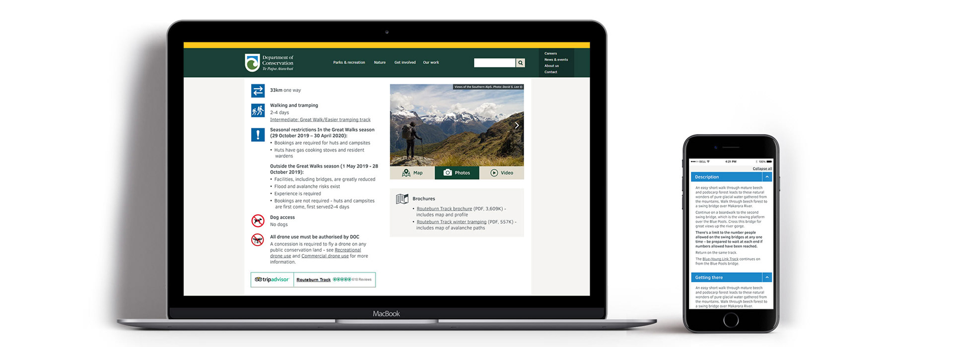 DOC website track page desktop and mobile view