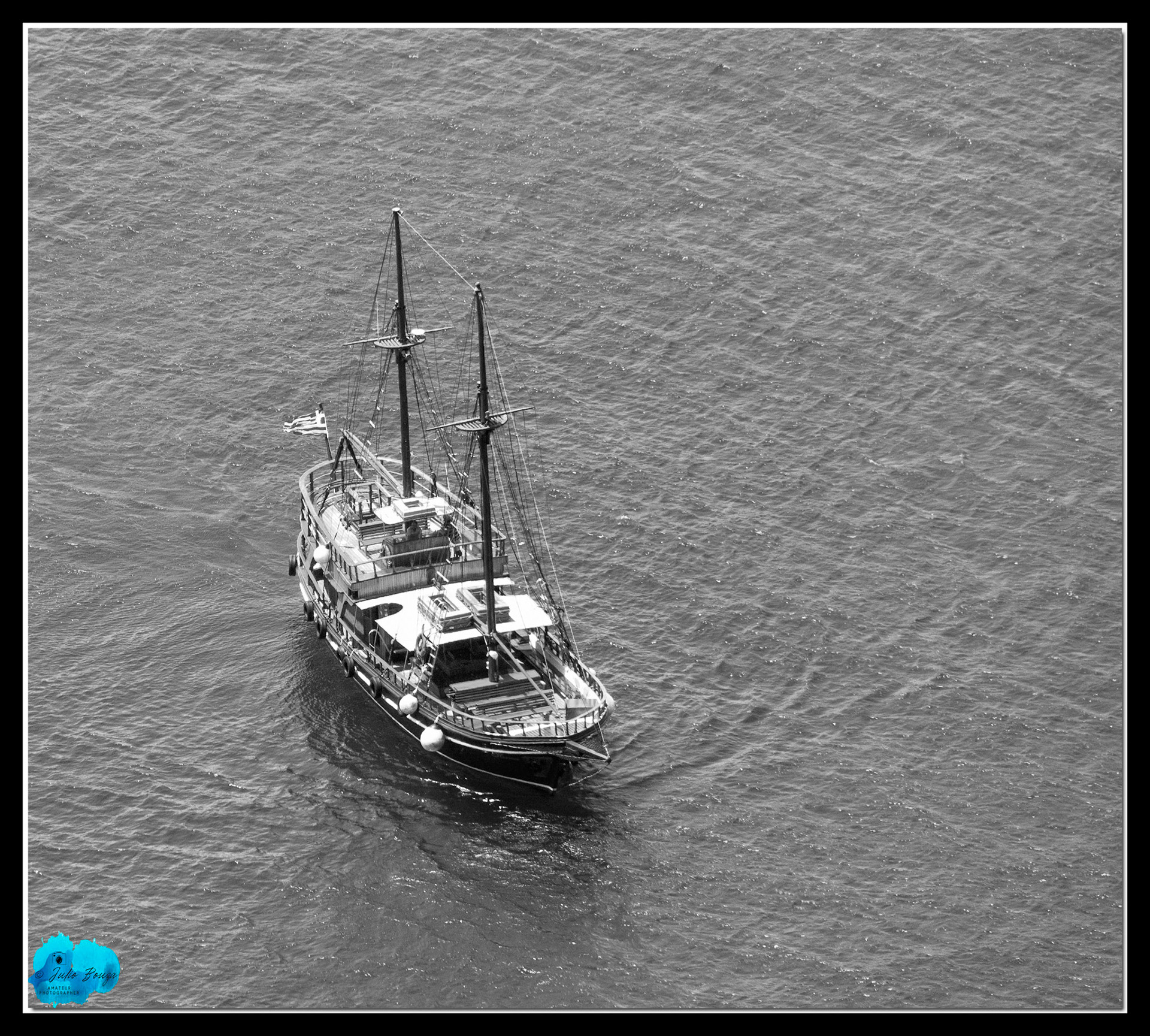 20210807 - B/W Boat Traveling To Thira In Santorini