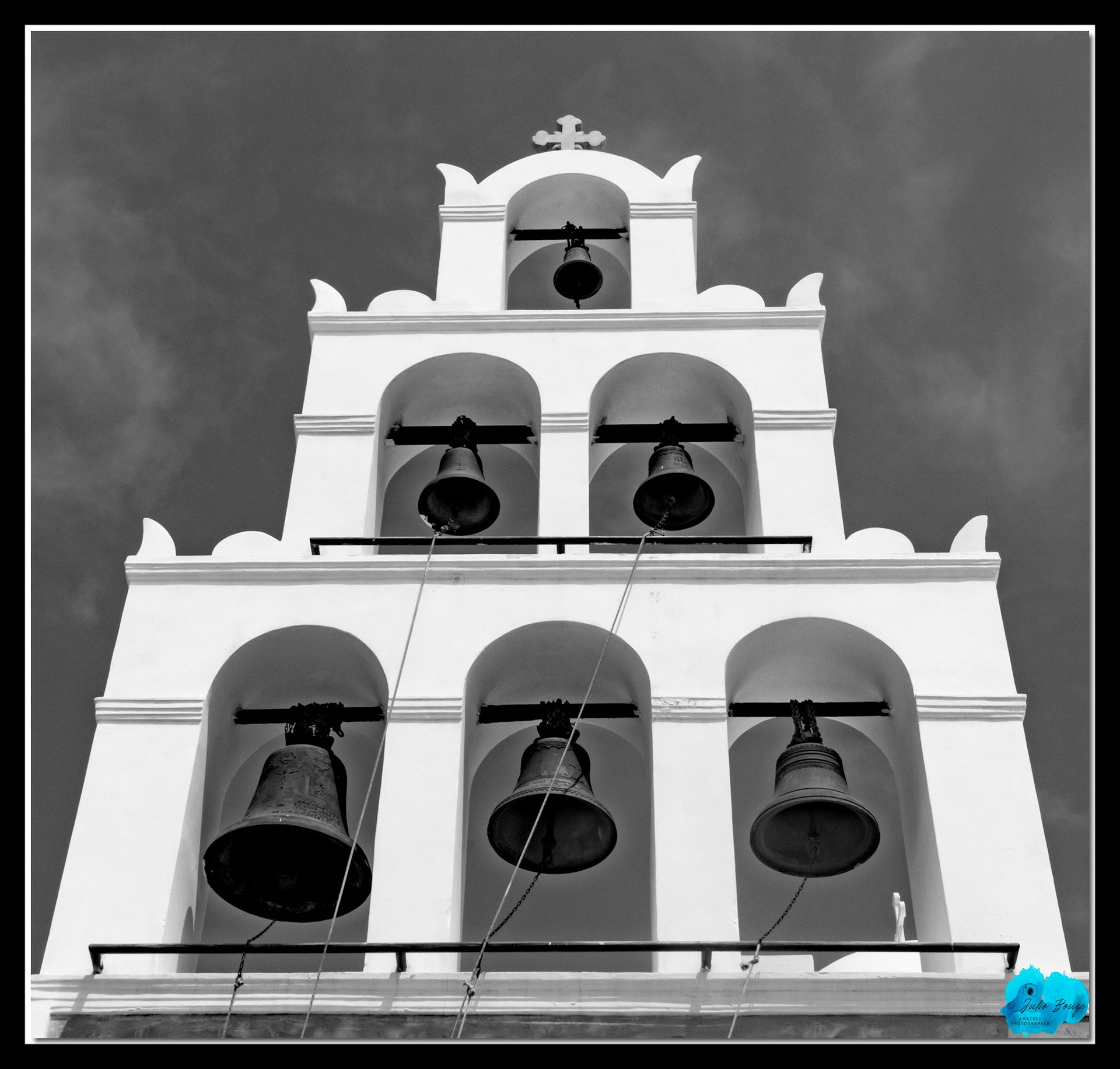 20210806 - B/W Bells At The Church Of Panagia In Santorini