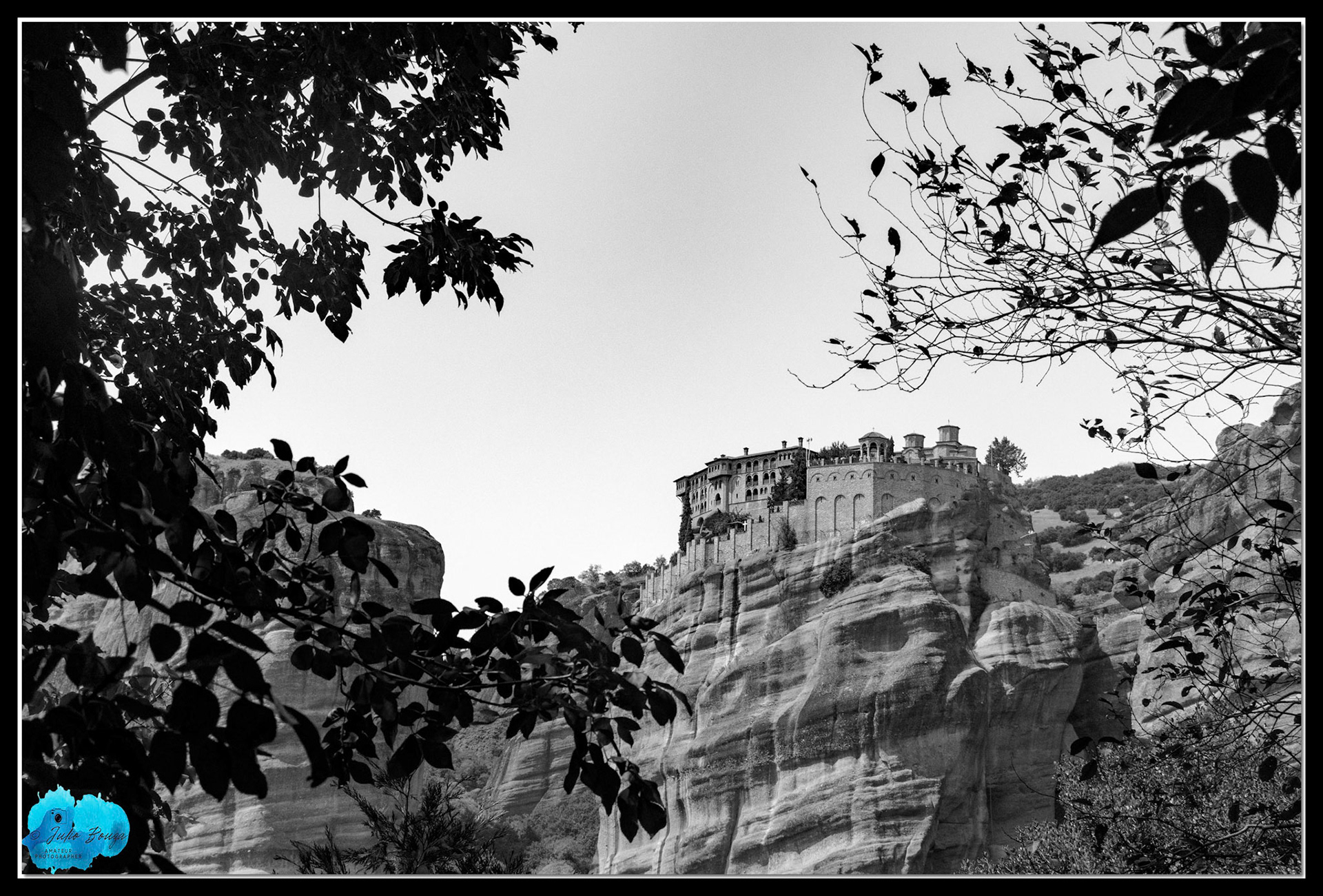 20210812 - B/W Closeup View Of The Monastery Of Rousanou At Meteora Monasteries