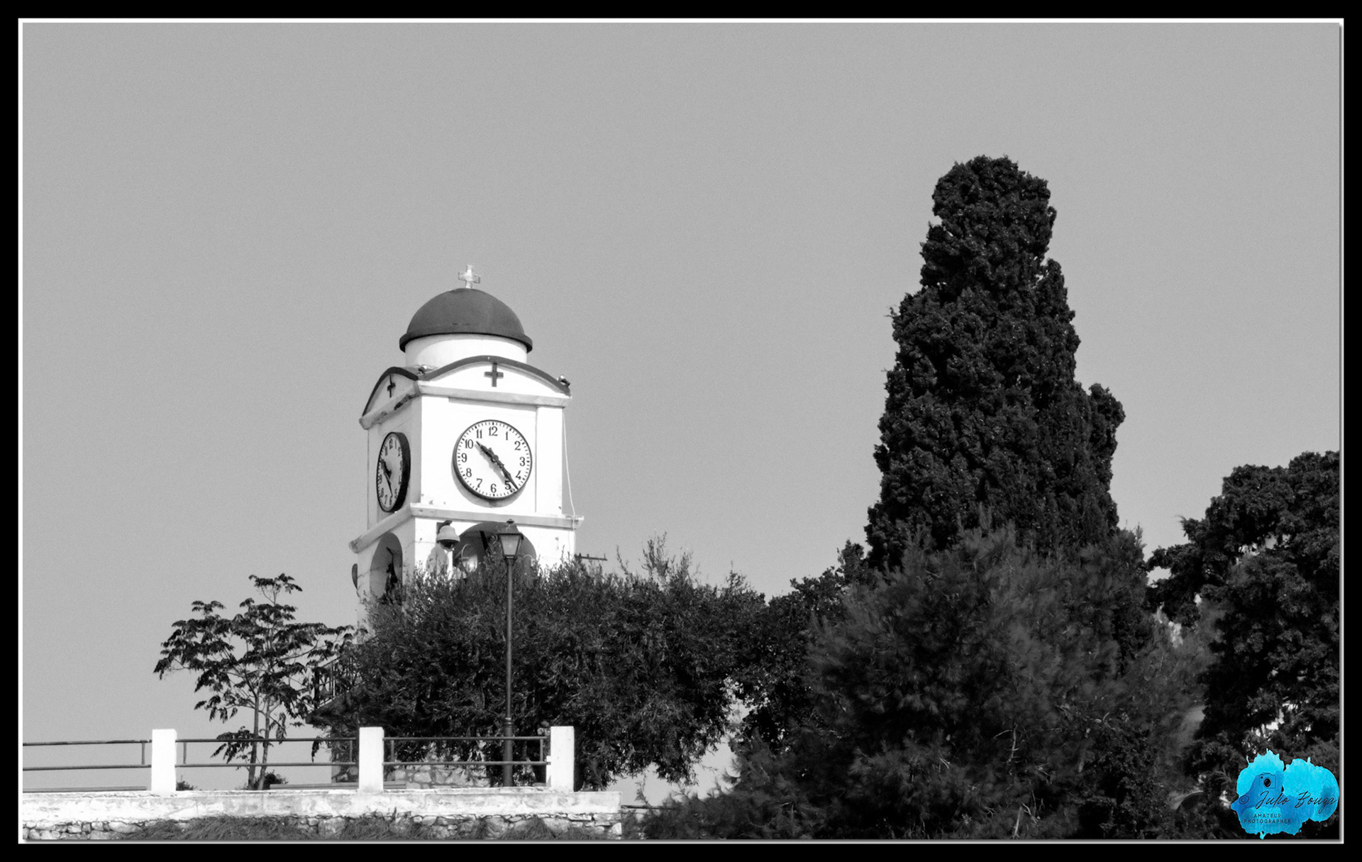20210810 - B/W View Of Clock At Skiathos From The Hellenic Seaways Ferry