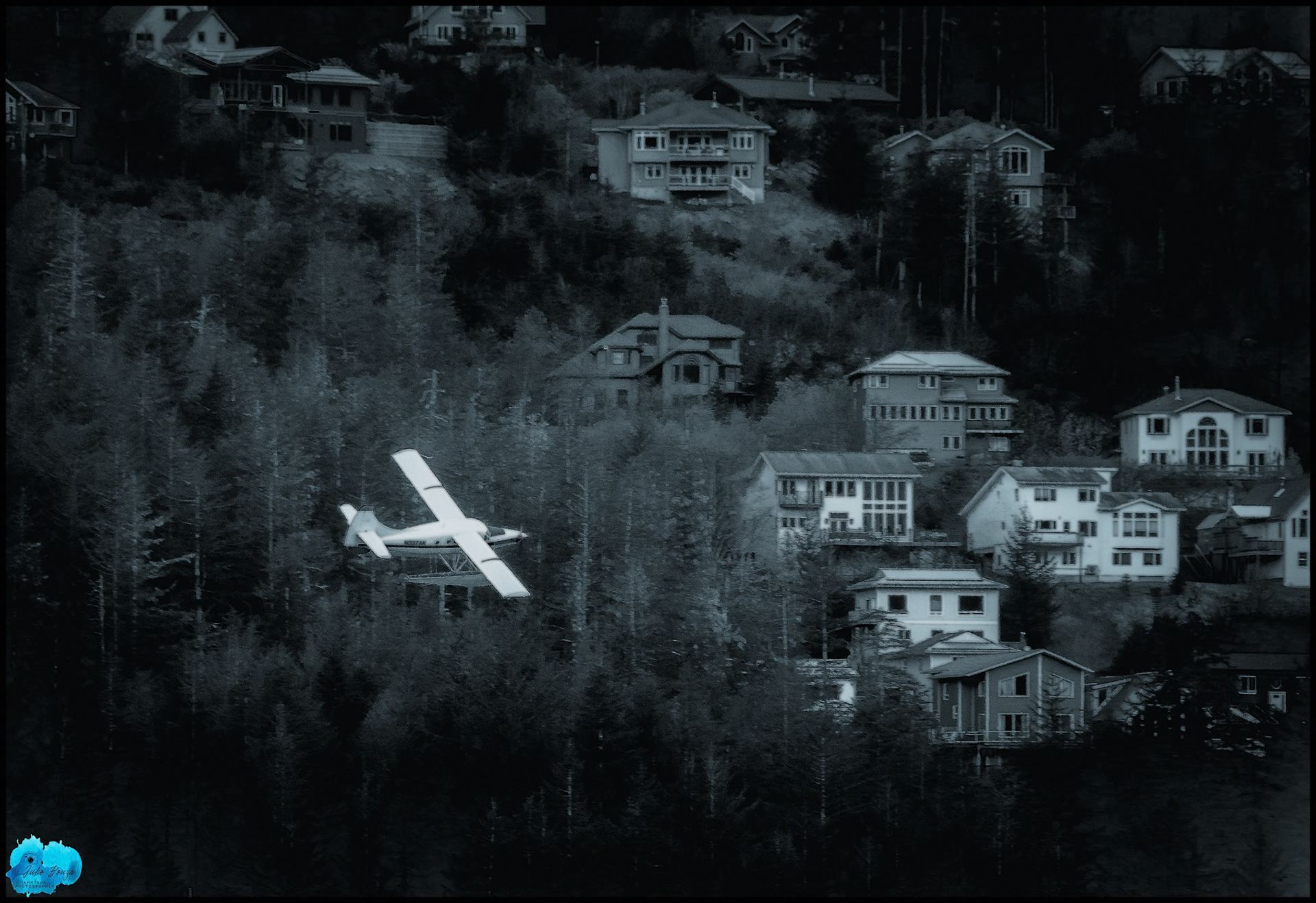 20240504 - Airplane Flying by Juneau Downtown Historic District