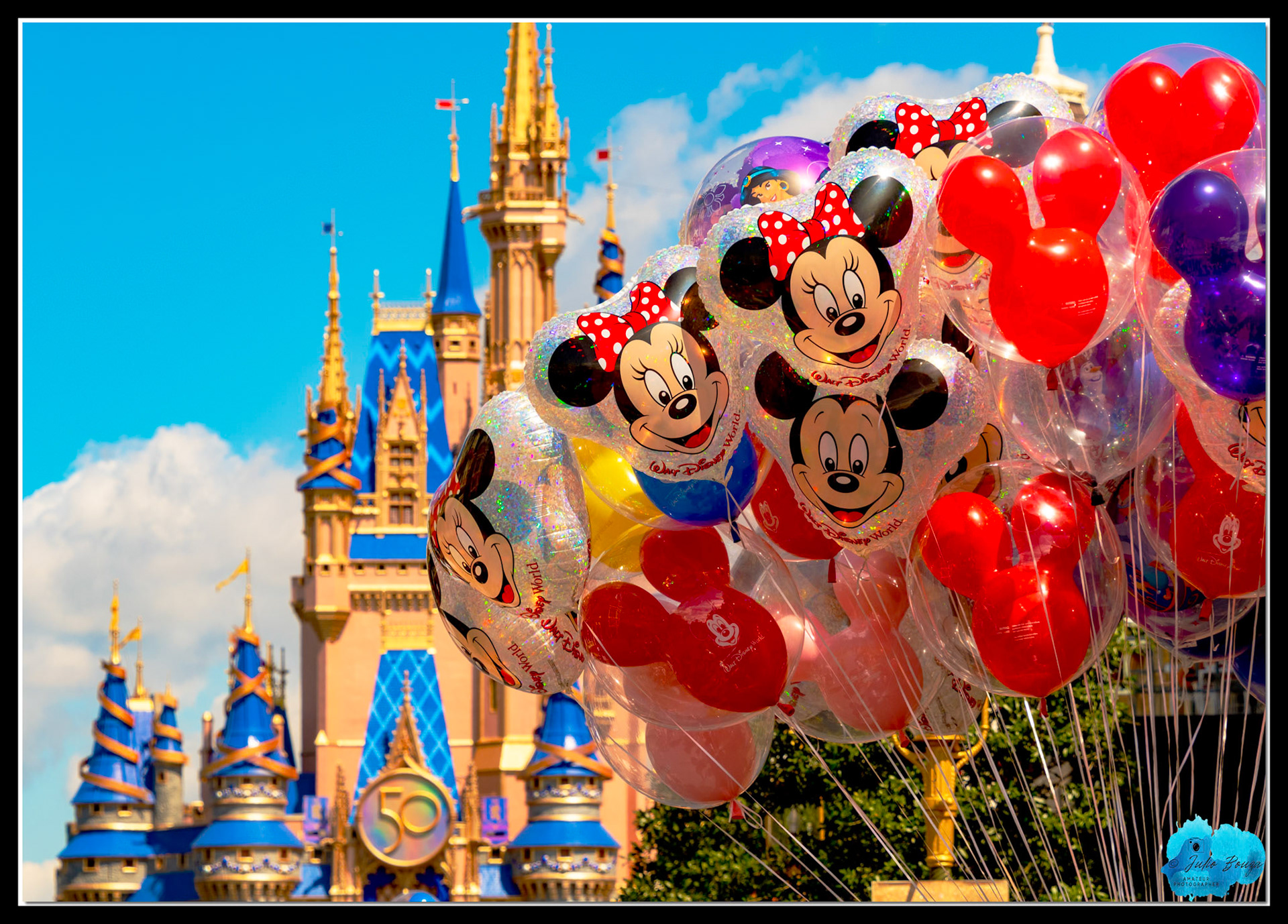 20210925 - Mickey And Minnie Balloons With Castle In The Background At Magic Kingdom