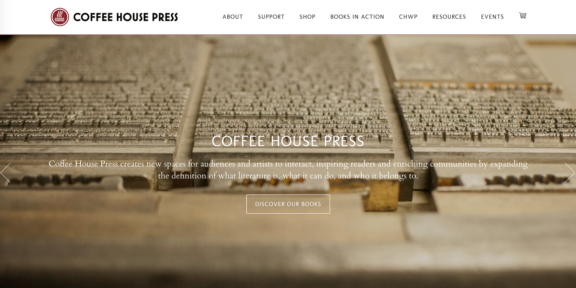 Screenshot of Coffee House Press website homepage