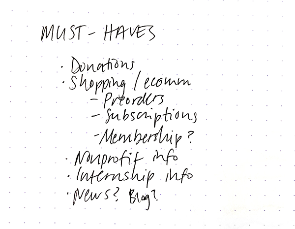 Picture of handwritten feature notes
