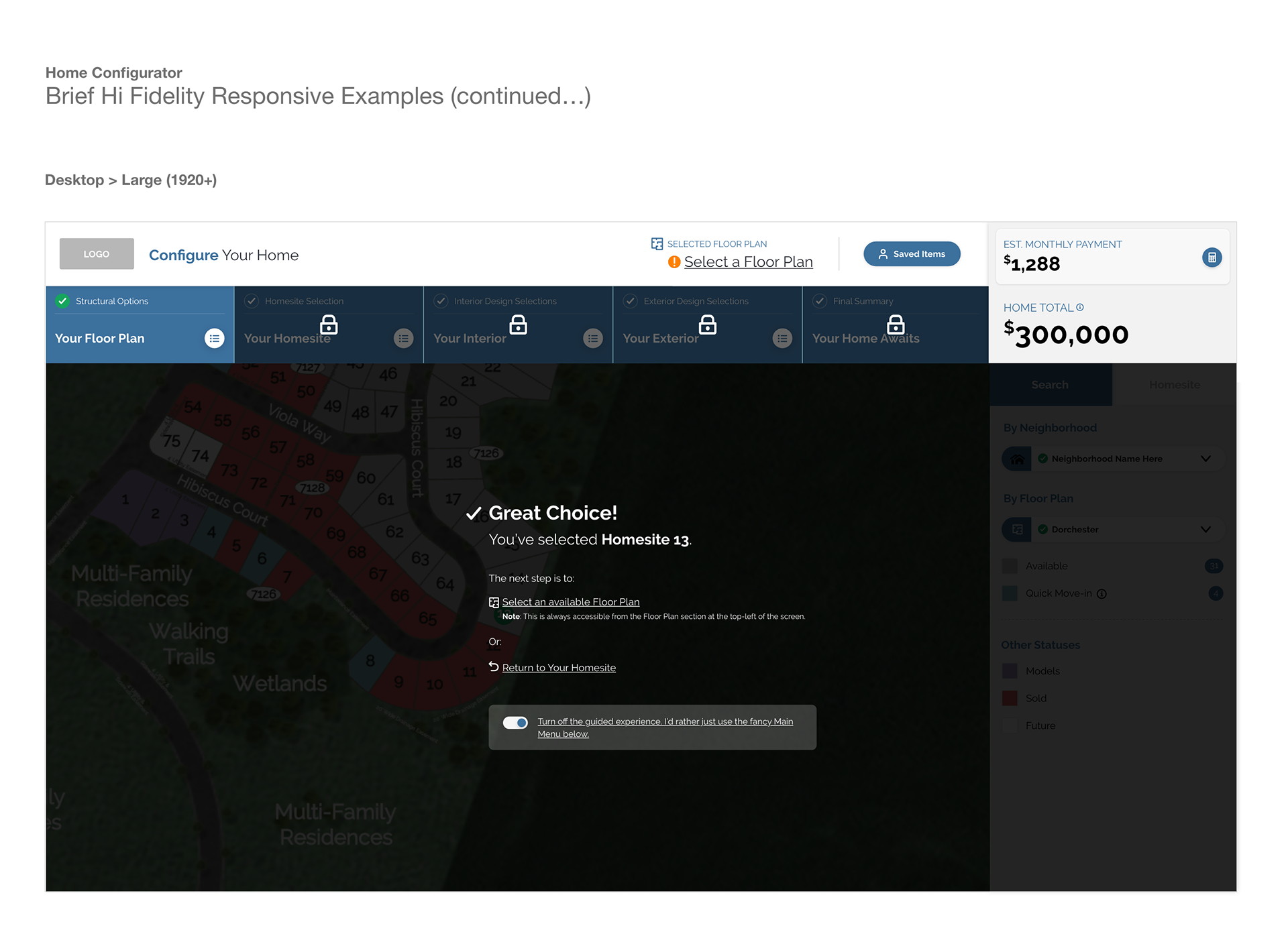 User Guided Assistance (responsive preview/example - desktop large/1920)