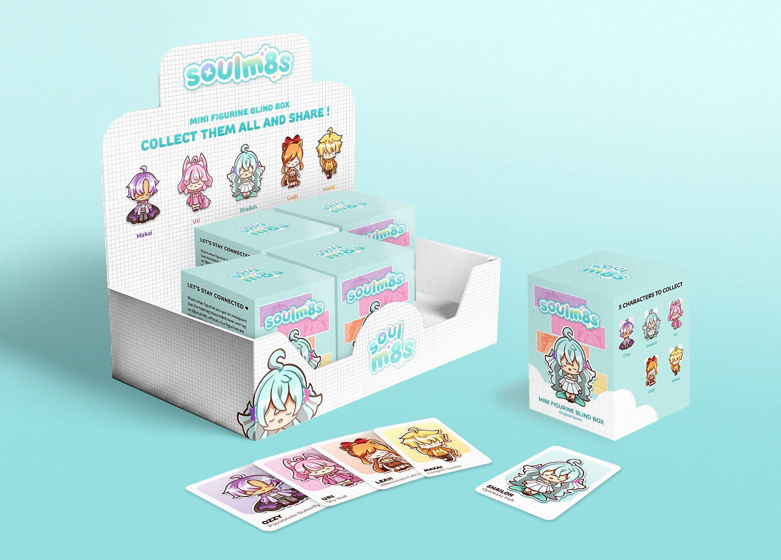 Mini Figurine Blind Box Packaging + Collectible Cards