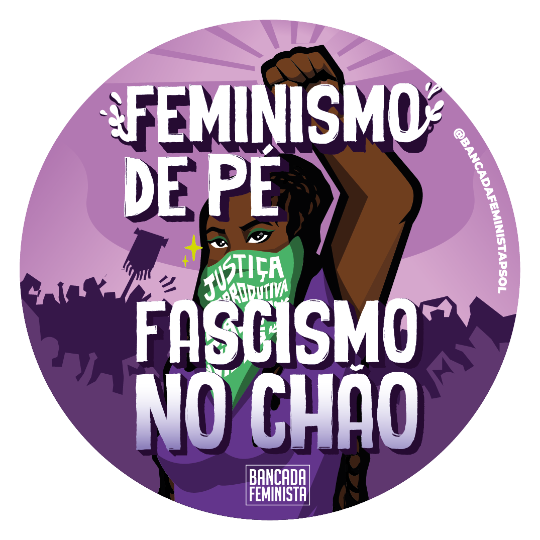 Adesivo desdobrado para distribuição no evento.