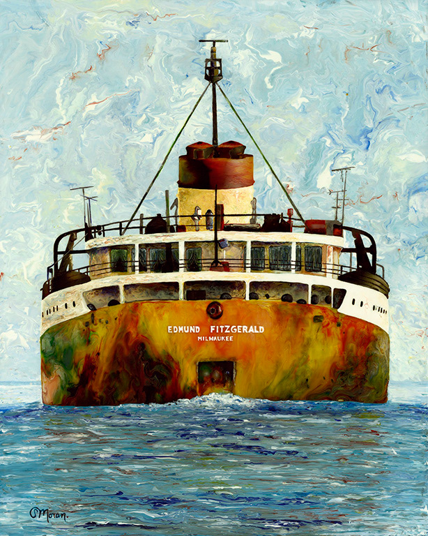 SOLD! Edmund Fitzgerald - 16x20 Pebeo Vitrail on glass
