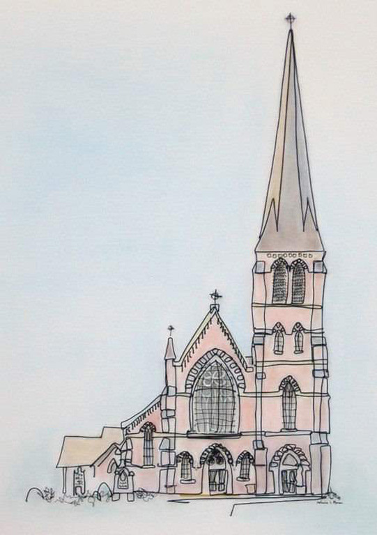 St. Mary's Church - wire & pastel on board (Donation)