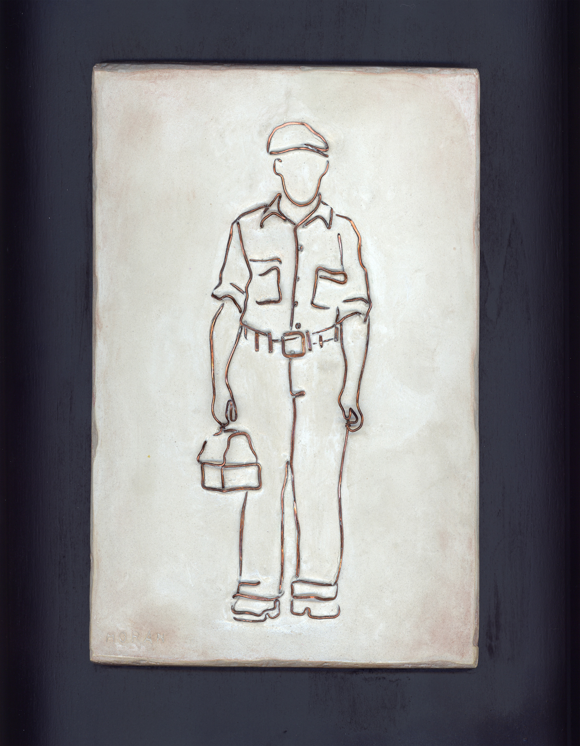 SOLD! Glen Arbor Juried Exhibit - Working Man - wire in plaster mounted on wood