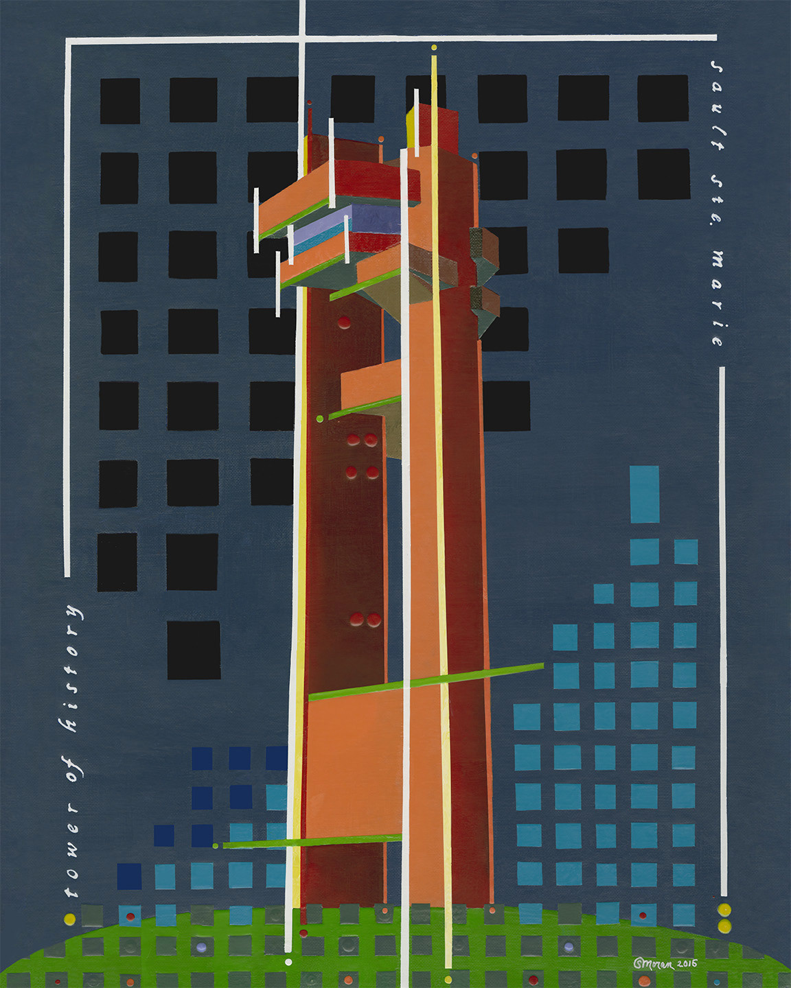 SOLD! Tower of History - 16x20 Pebeo Vitrail on canvas