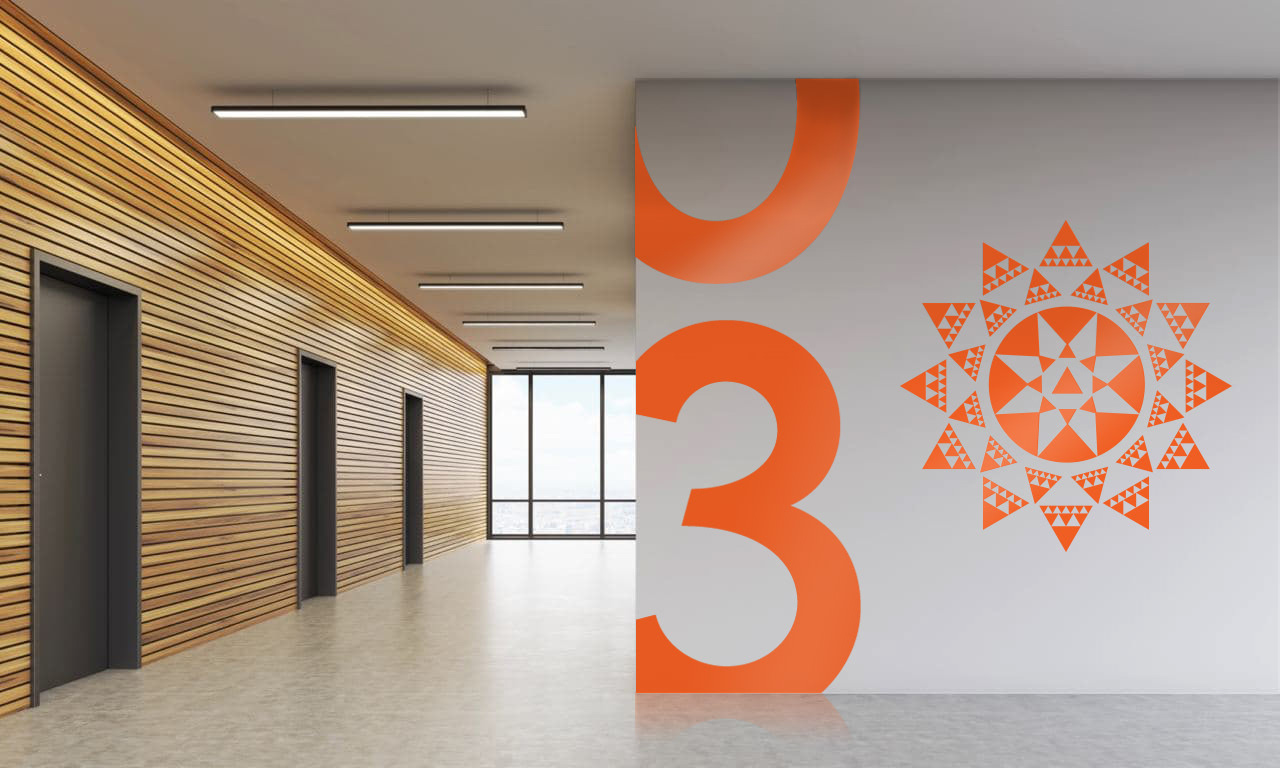 Vinyl on wall to showcase floor level, showacasing what GR2 machine could do.