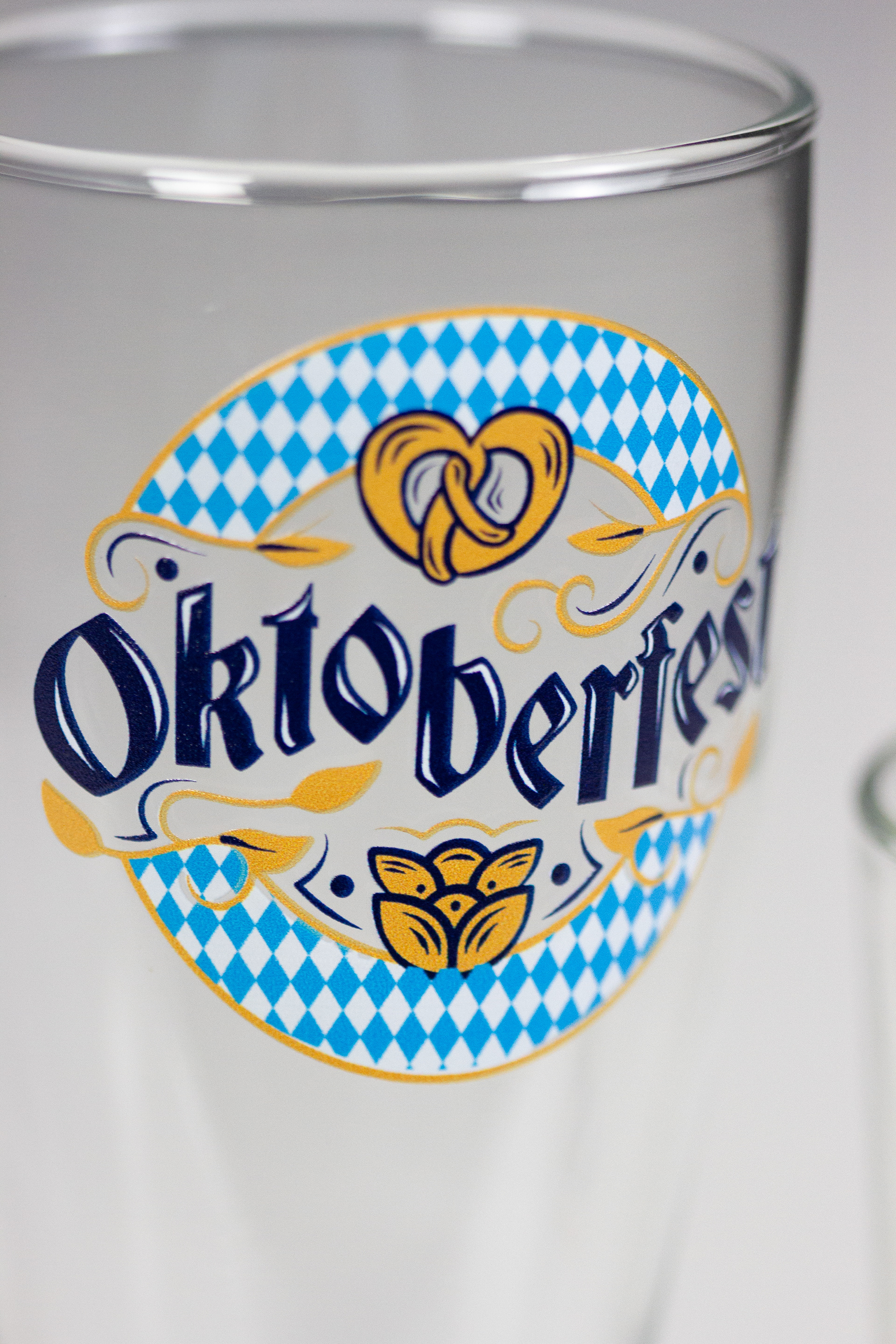 Oktoberfest design UV printed on beer glass.