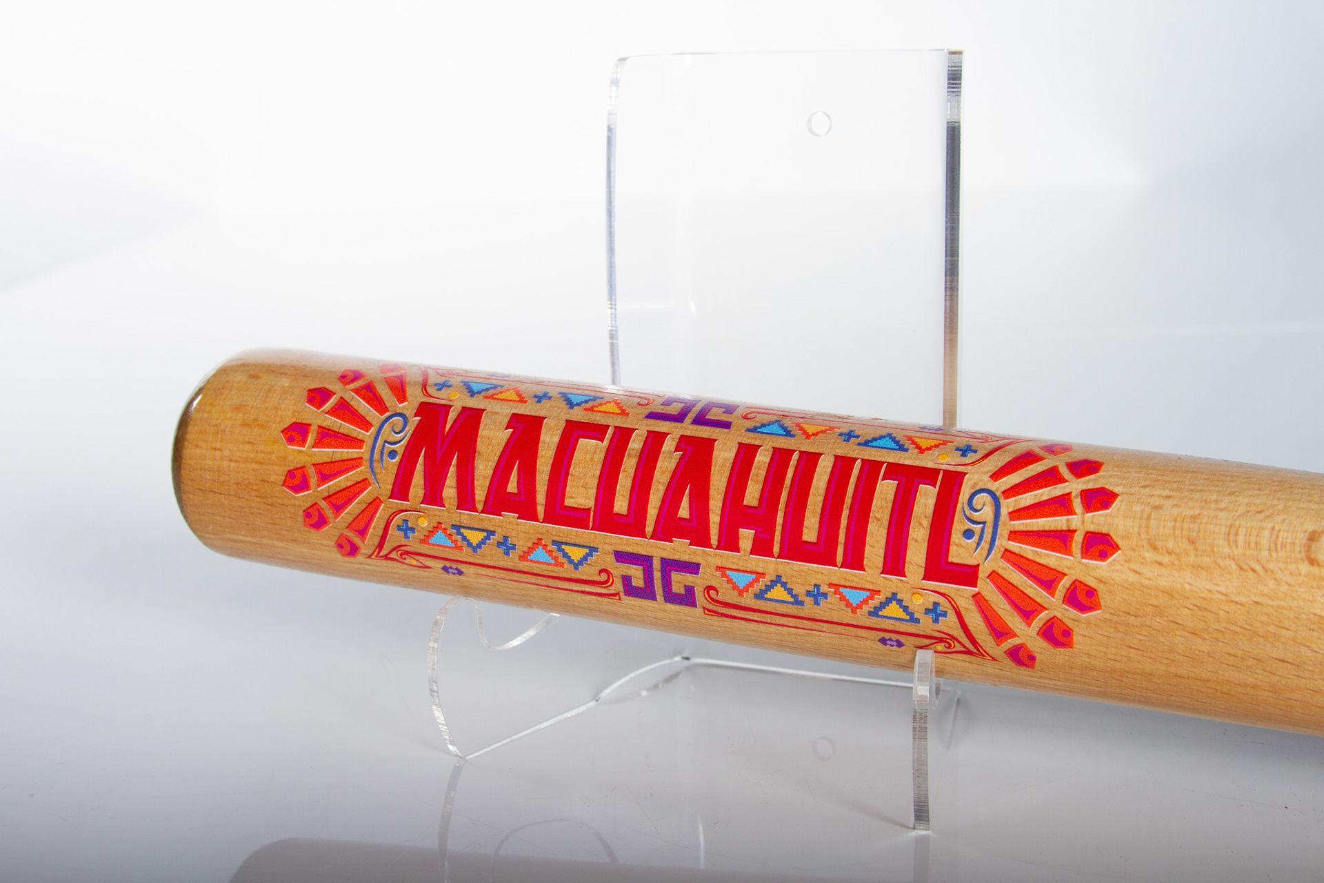 Aztec-inspired design for UV printed baseball bat.