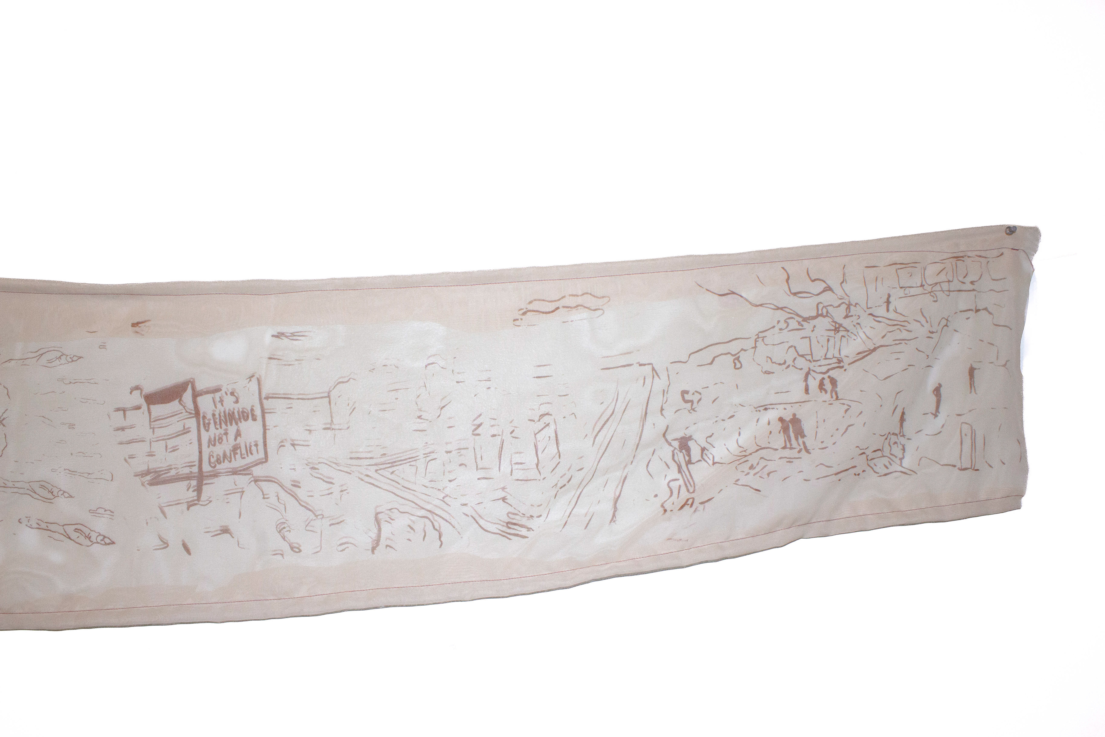 "Palestine Scroll"  2024, Screenprinting On Fabric