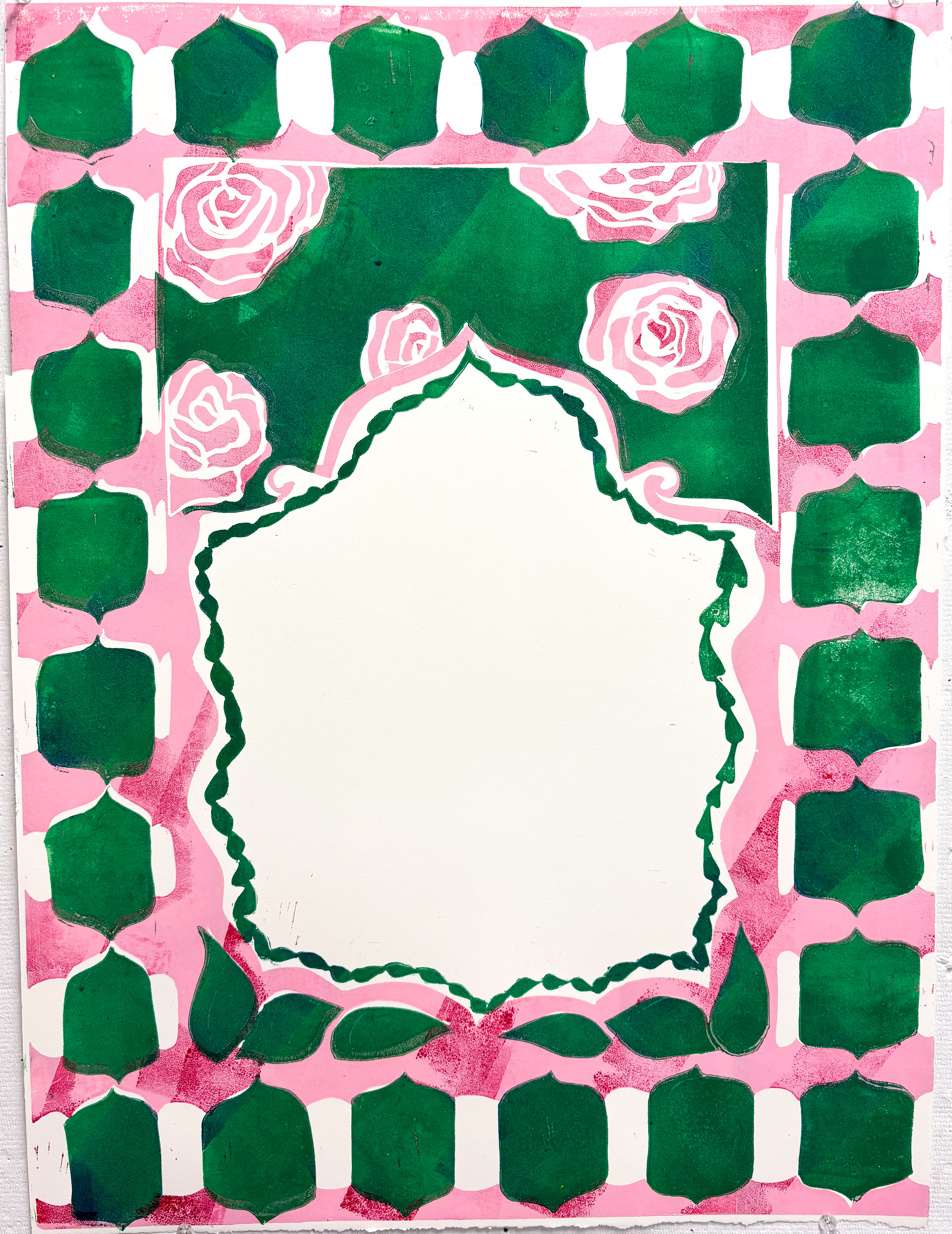 "Prayer Rug 1" Varied Edition 2025, Relief Print With Linoleum | This piece is a part of a printed Prayer Rug series meat to highligh the beautiful and intricate designs on Muslims' Prayer Rugs.
