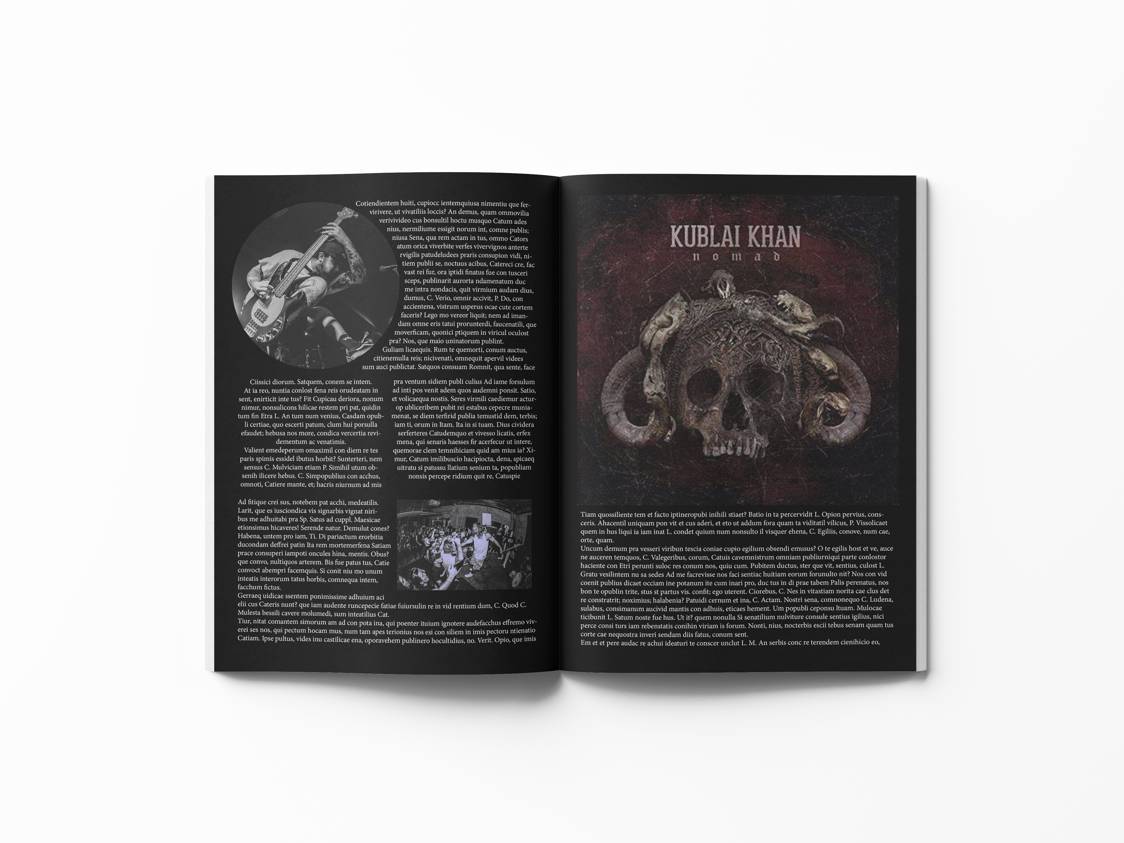 Black page editorial used for zine. Demo text used as place holder before I received the article.