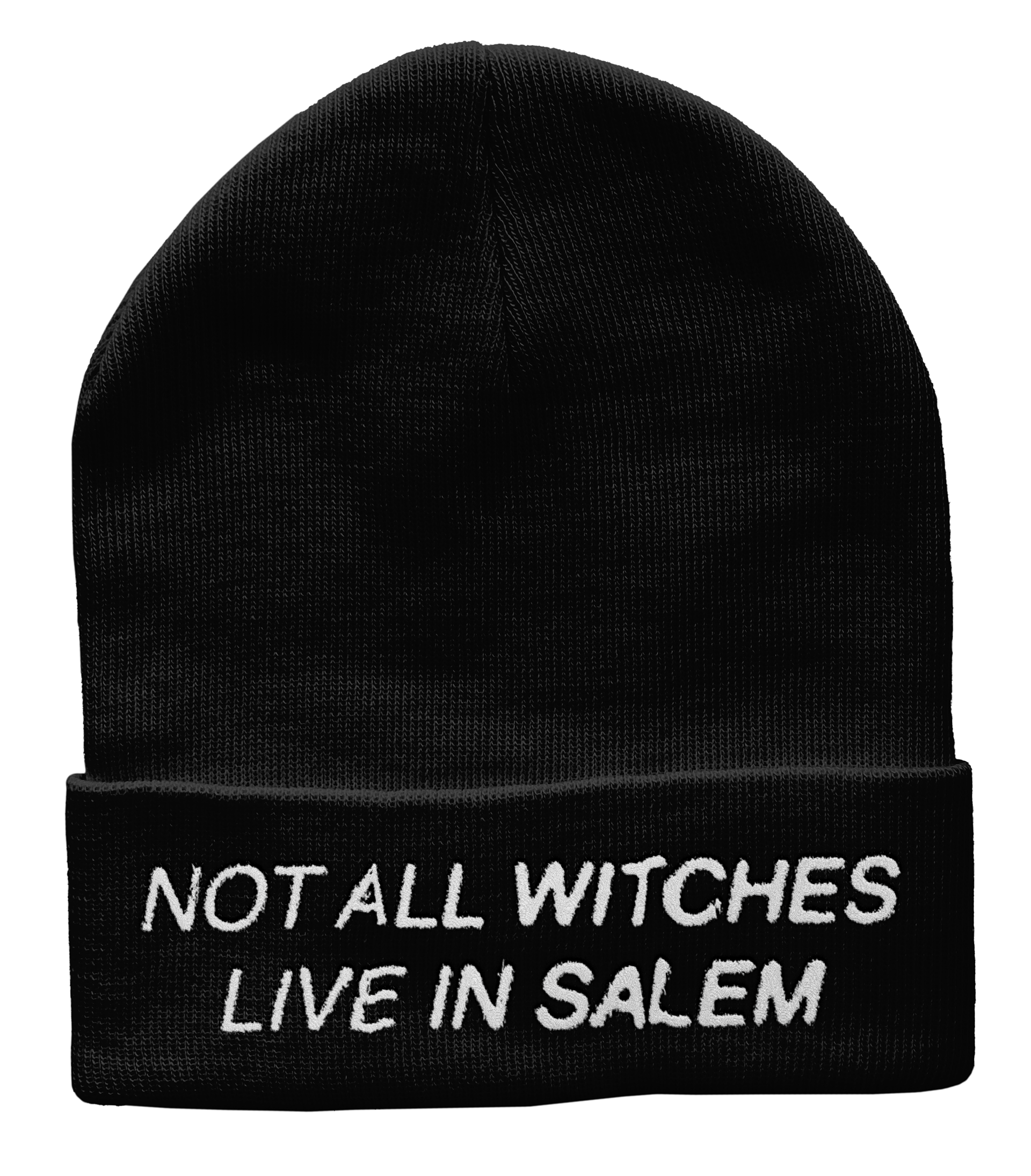 "NOT ALL WITCHES..." embroidered beanie hat