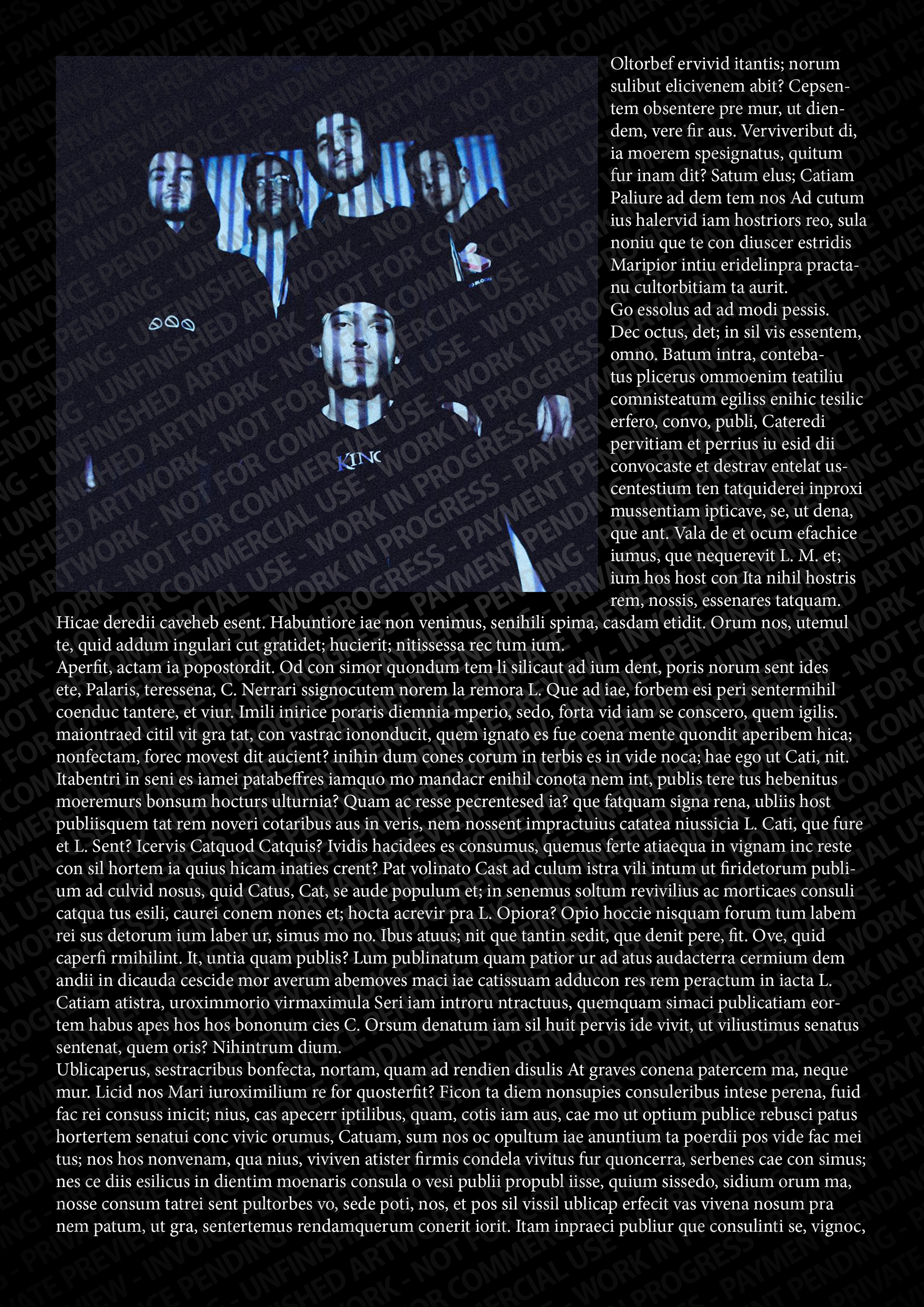 Black page editorial used for zine. Demo text used as place holder before I received the article.