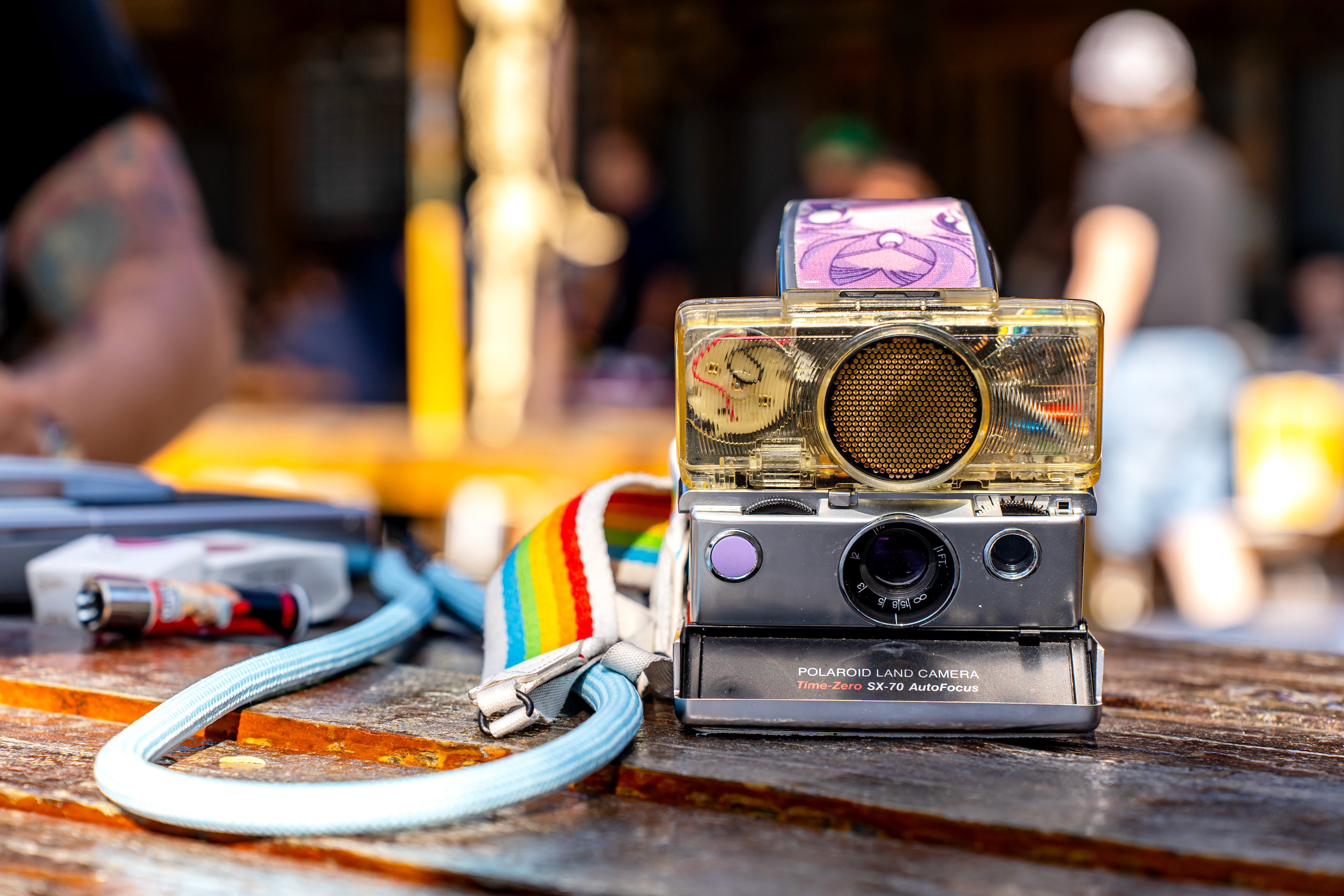 An SX-70 Polaroid camera rests on a table at Harvest House during Polacon in Denton, TX on Sept. 26, 2025. The SX-70 is a legendary Polaroid and is the preferred choice among Polaroid photographers.