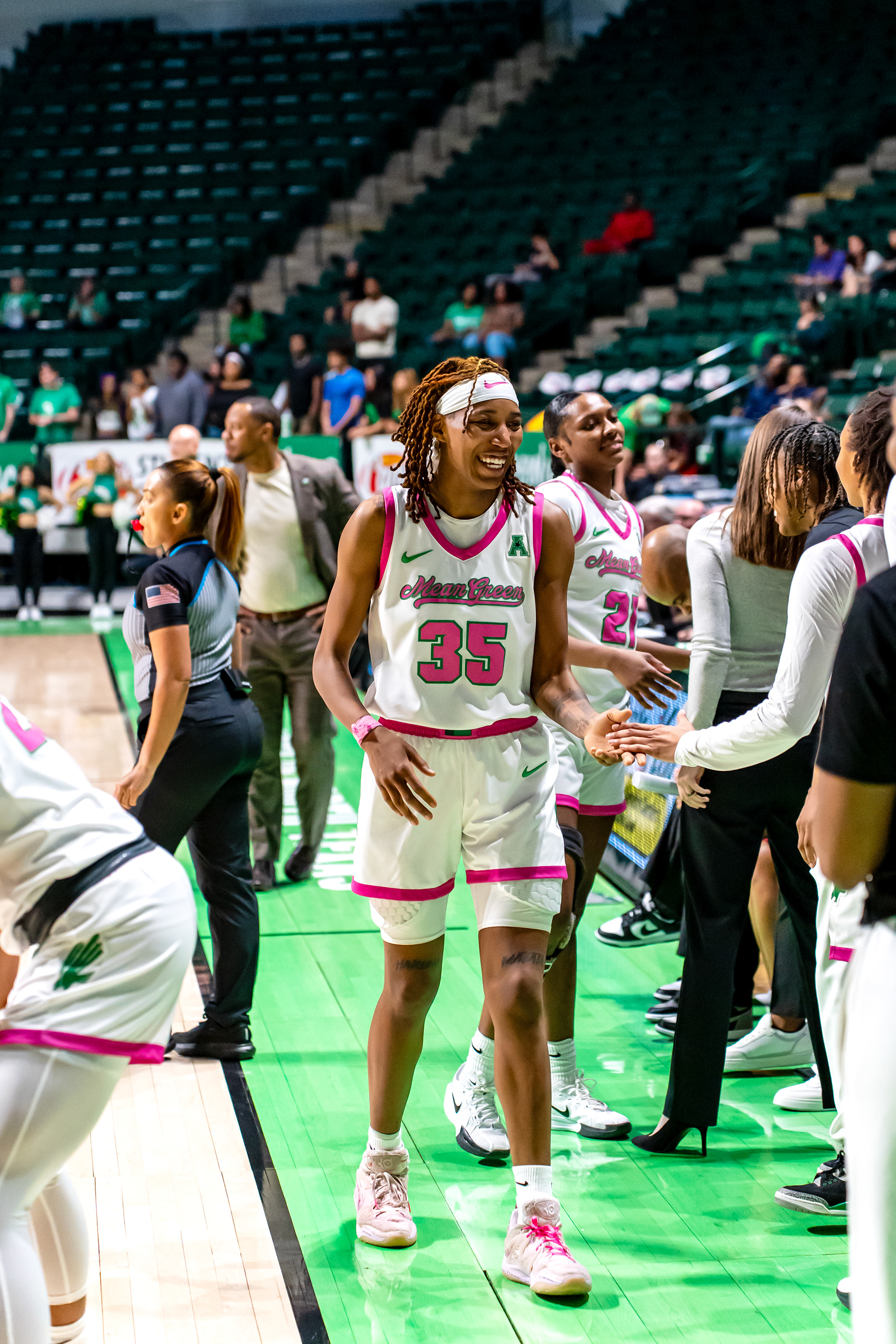 Senior forward Aniyah Johnson checks out of the game against UAB at The Super Pit.
