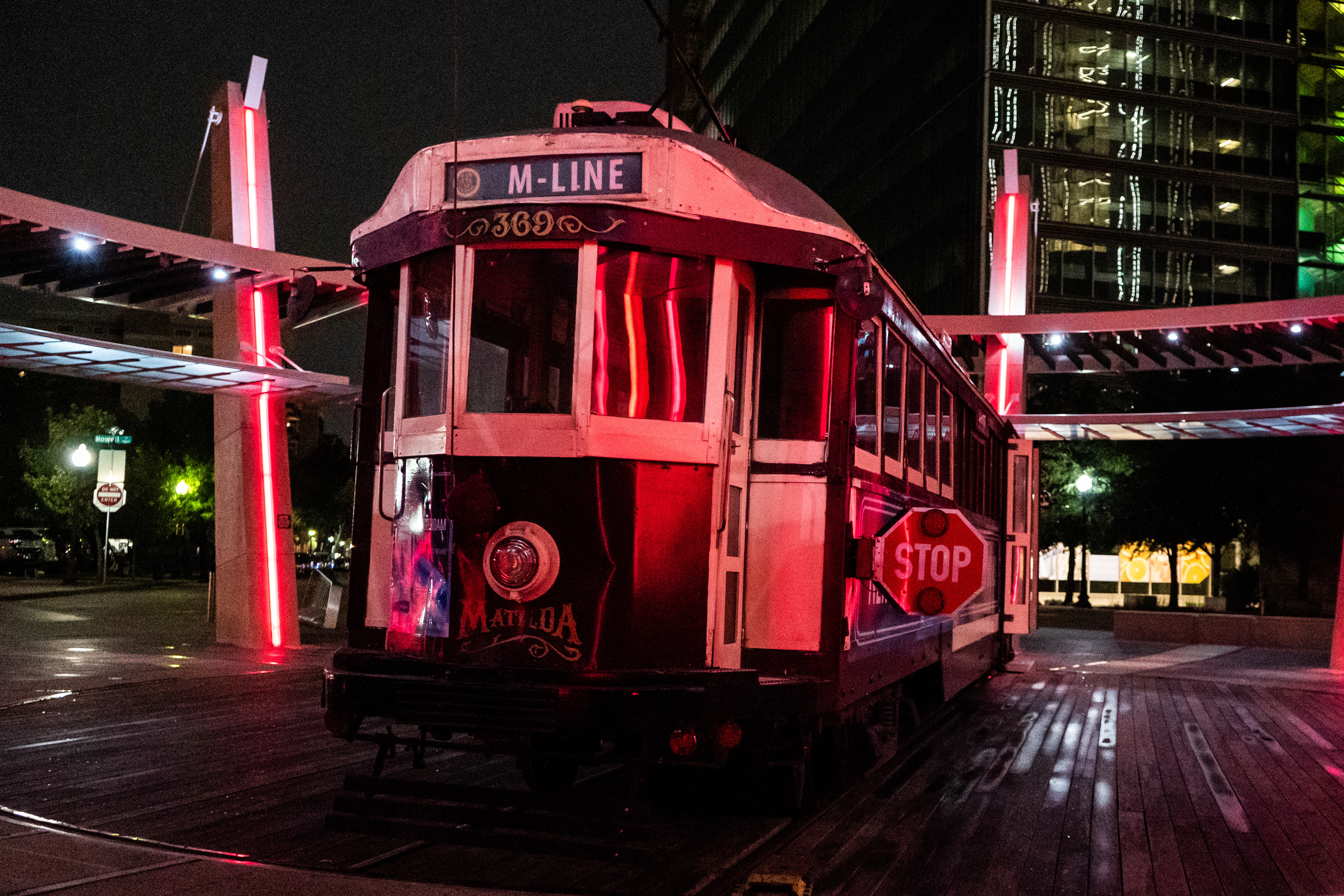 Car 369, Matilda, at the CityPlace/Uptown station where you can transfer from the M-Line to the DART rail.