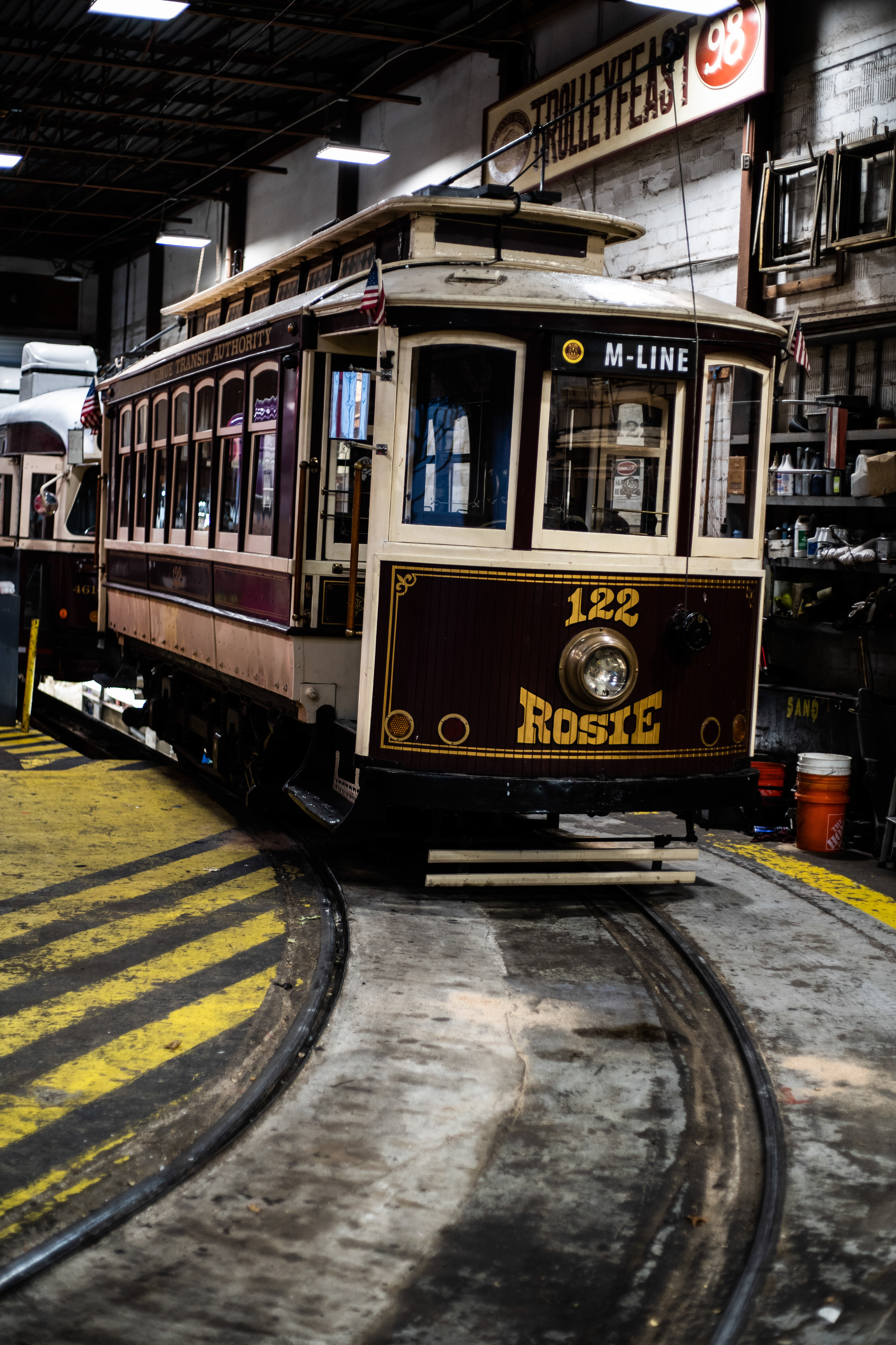 Car 122, Rosie, in the car barn.