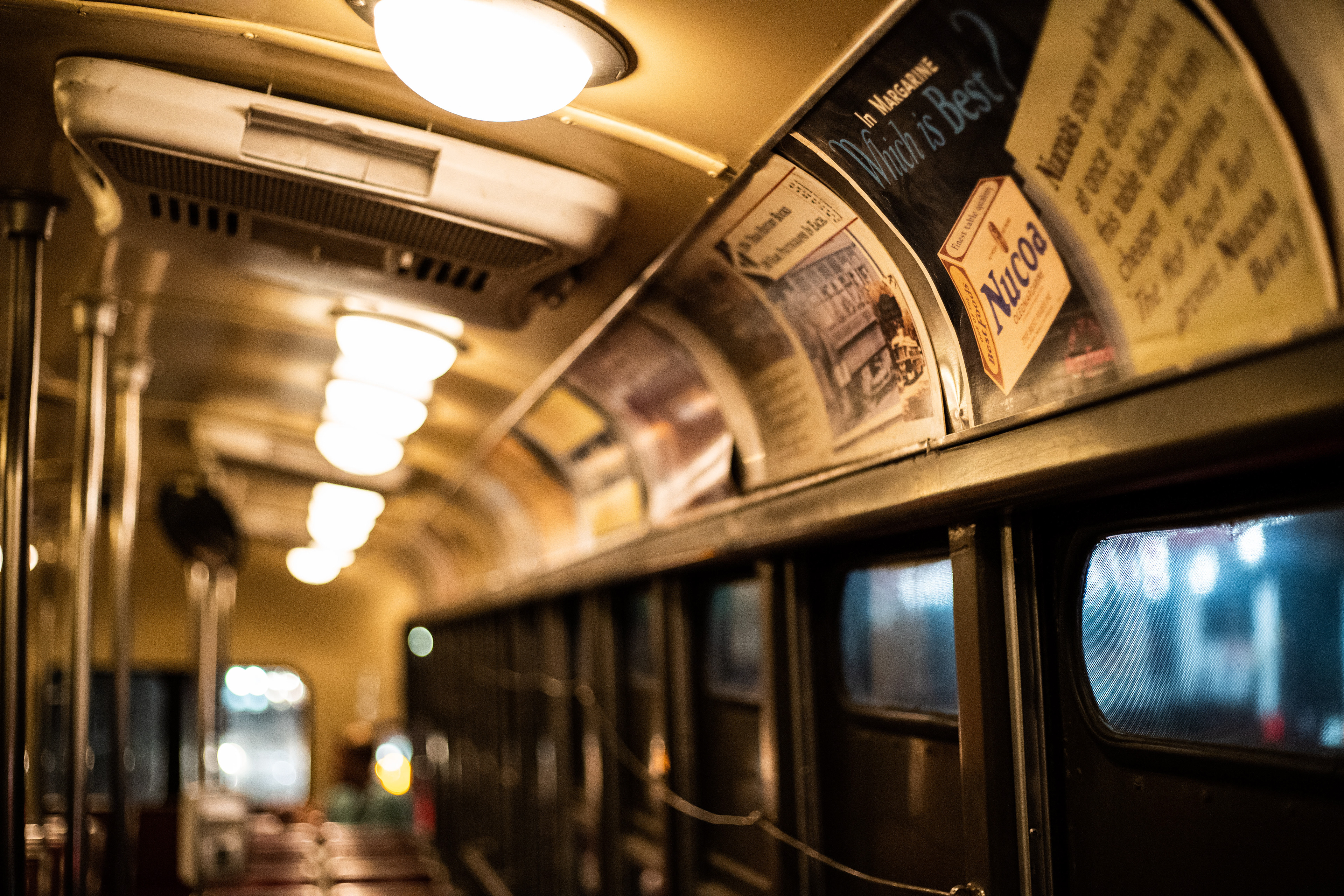 Vintage Nucoa advertisement on the ceiling of car 4614, Margaret.