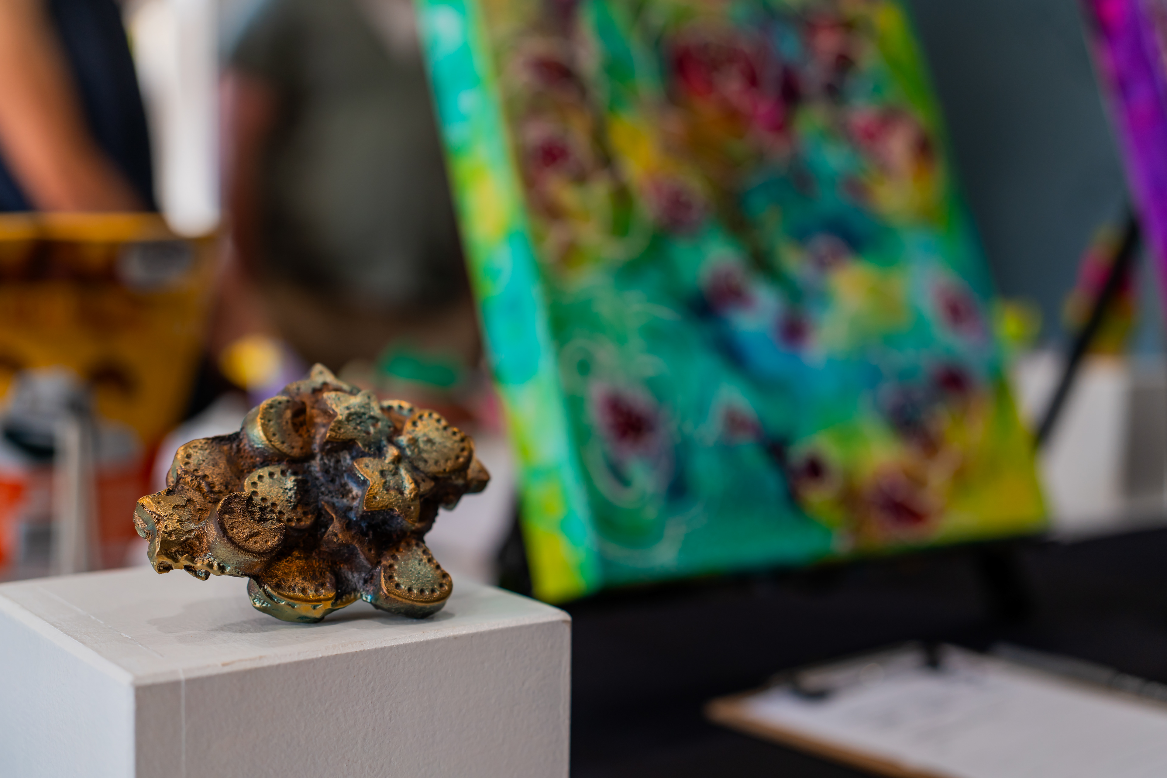 The Magical meteorite: Auction item “Magical Emerging Meteorite” waits to be bid on at the soft open and silent auction event at the Denton Maker Center on Oct. 5, 2024