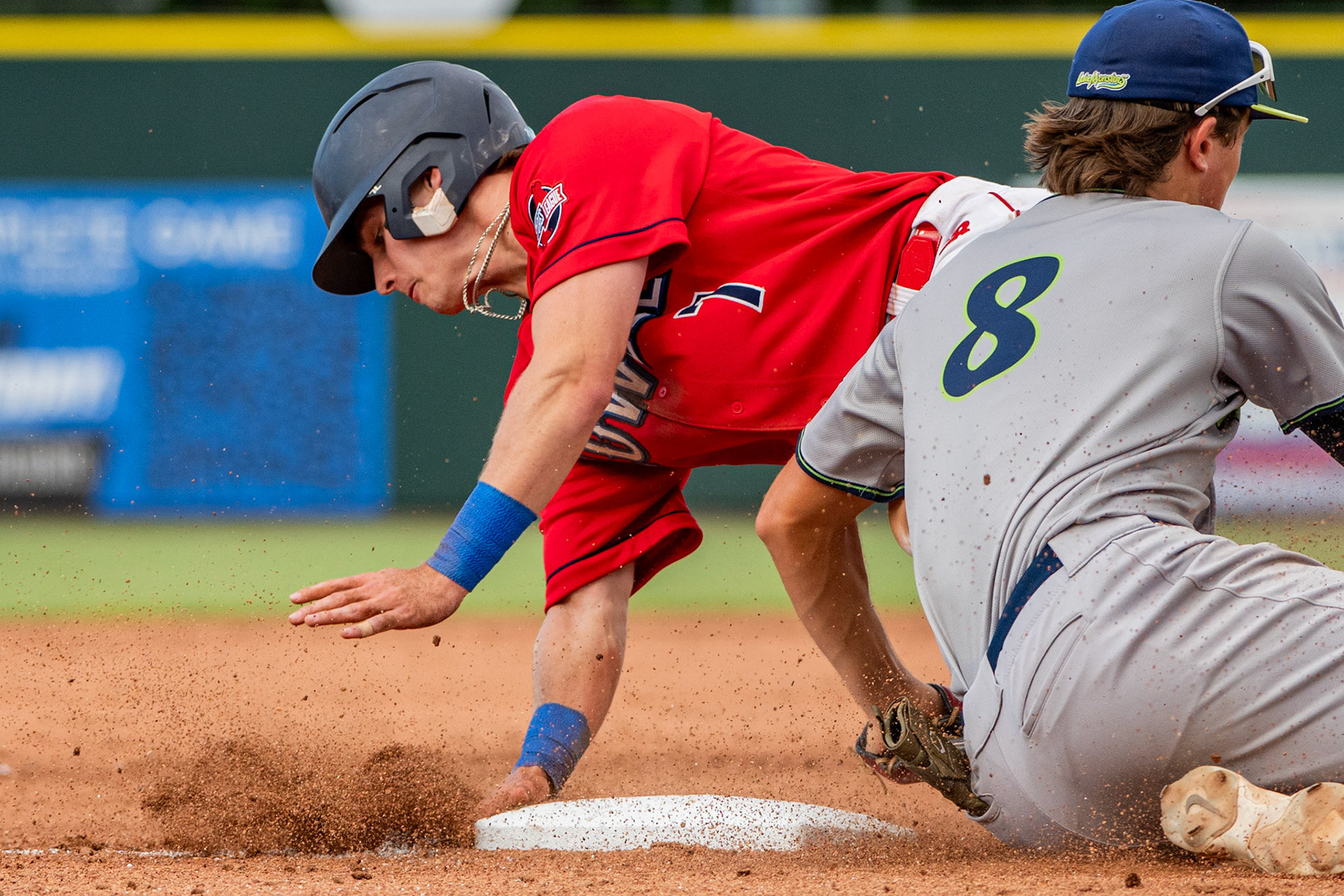 Lowell Spinners' Jack Quigley dives to second base. The game was played at Edward A. LeLacheur Park in Lowell, MA, on June 27th, 2026.