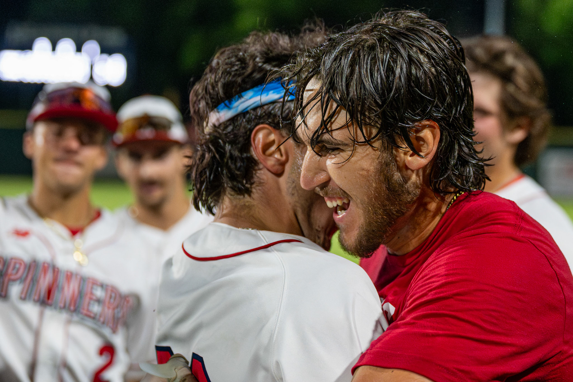 Lowell Spinners' Esteben Dessureault and Chris Klueber embrace as they celebrate Dessureault walk-off walk. The game was played at Edward A. Lelacheur Park, in Lowell MA, on June 4th, 2026.