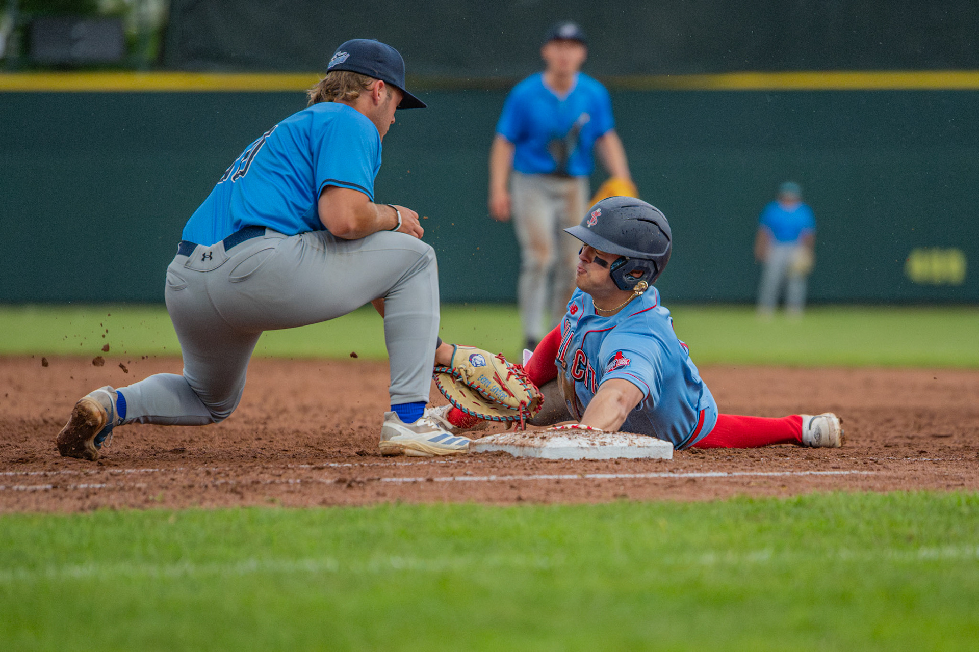 Lowell Spinners' Marco Zirpolo dives back to first base as he tries to beat the pick off. The game was played at Edward A. LeLacheur Park in Lowell, MA, on May 31st, 2026.