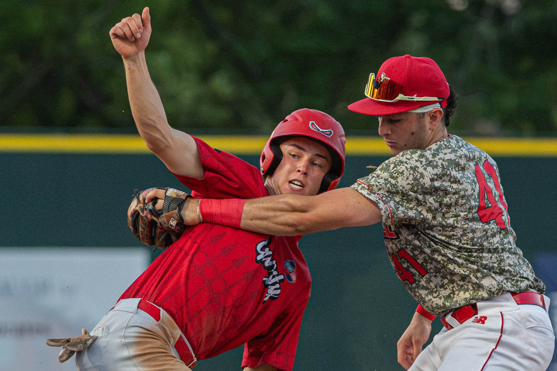 Lowell Spinners' shortstop, Jordan Henriquez earns the tag, while his Nashua Silvernight opponent looks at the umpire to see the decision. The game was played at Edward A. LeLacheur Park in Lowell, MA, on July 3rd, 2026.