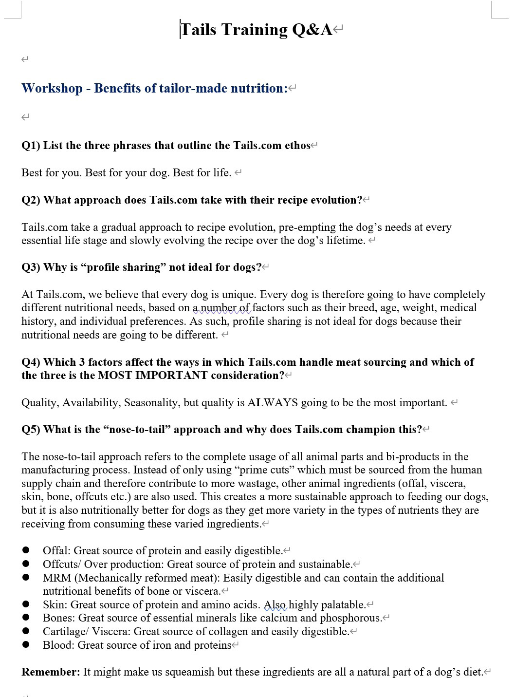 Tails.com "Knowledge-Checker" Training Document
