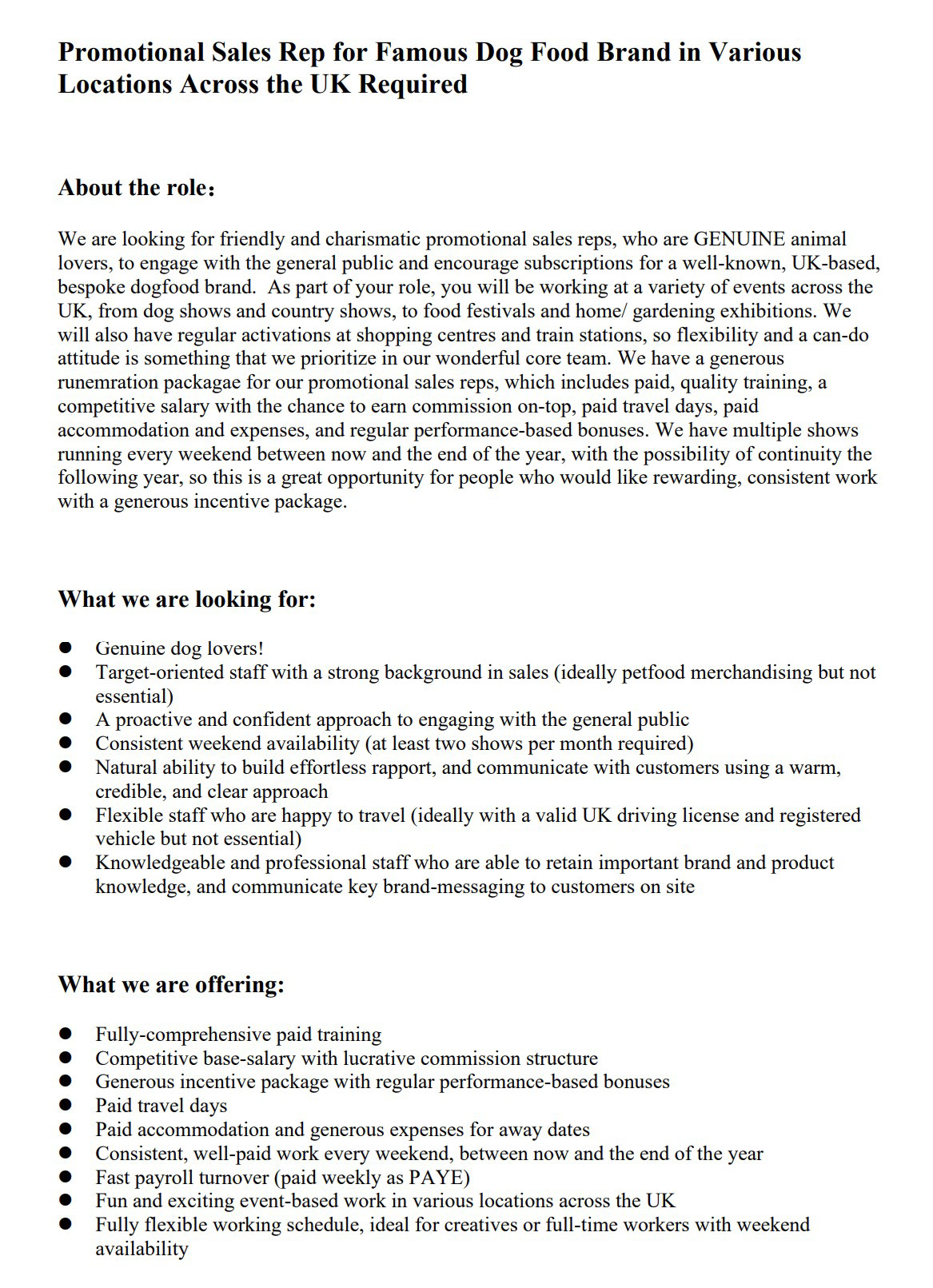 Promotional Sales Staff Targeted Recruitment Ad Via Indeed